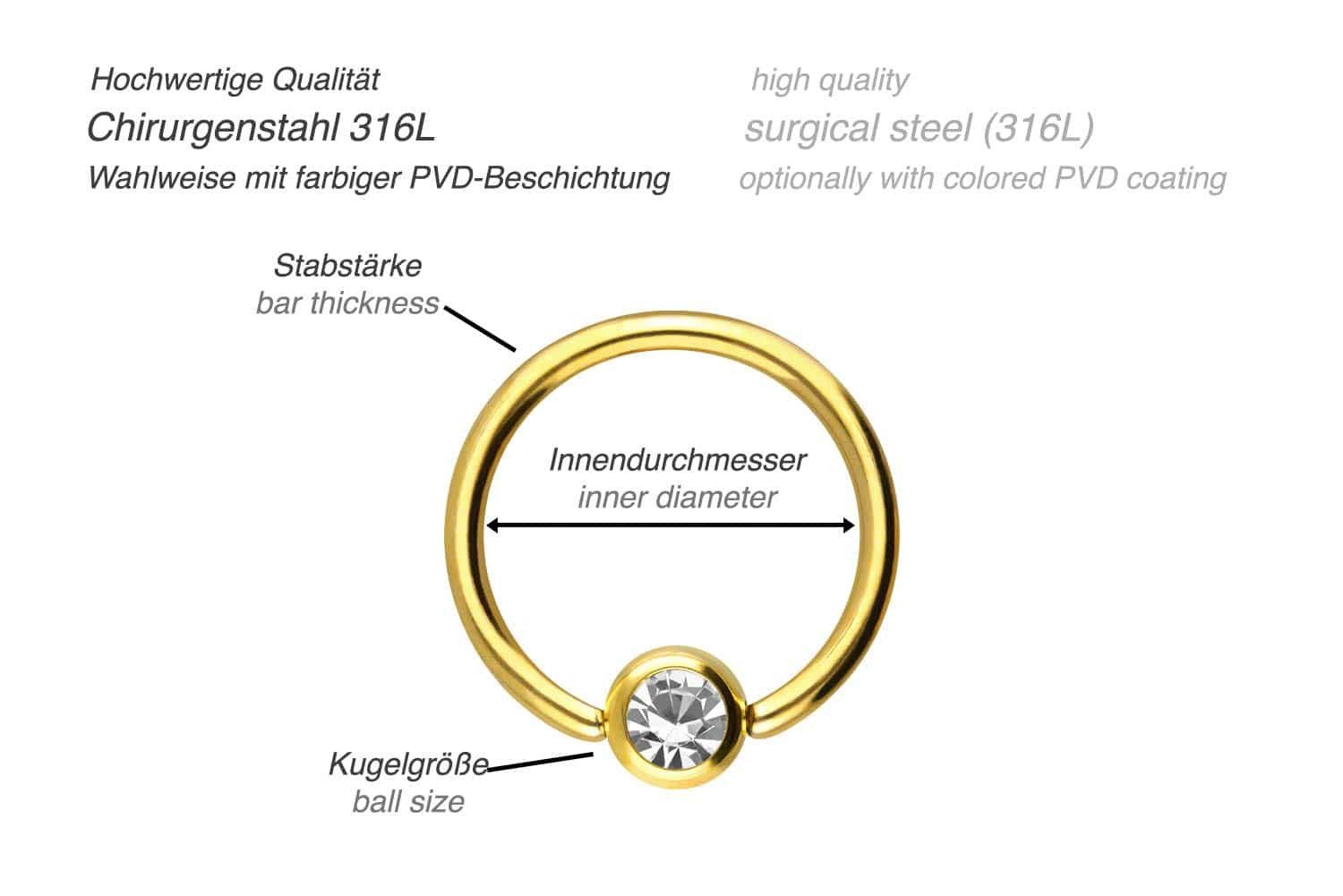 PIERCINGLINE Nasenpiercing Chirurgenstahl Klemmkugelring KRISTALL (Klemm-Ringe, 1-tlg)