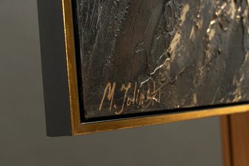 YS-Art Gemälde Spiegelungen III, Leinwandbild Abstrakt Schwarz Gold mit Rahmen