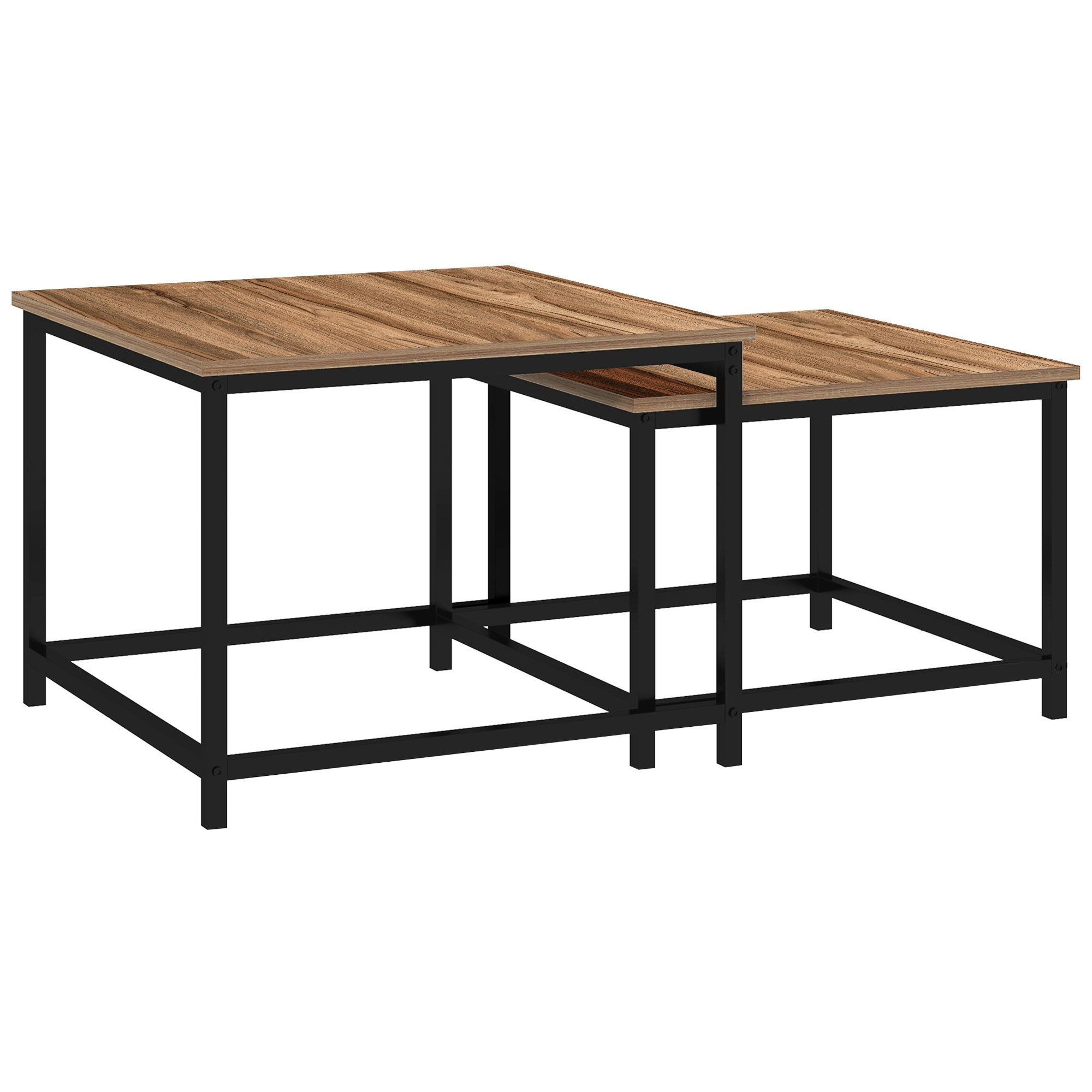 HOMCOM Couchtisch Wohnzimmertisch Sofatisch Set mit Holzoptik, im Industriedesign (Beistelltisch, 2-St., Kaffeetisch), für Schlafzimmer, Stahl, Natur