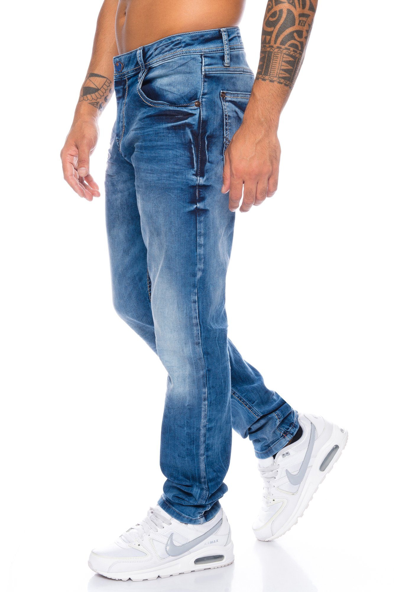 & mit Cipo Herren Jeans Slim-fit-Jeans Dezente im Hose Baxx Nähte dicke dezenten casual Look Nähten dicken