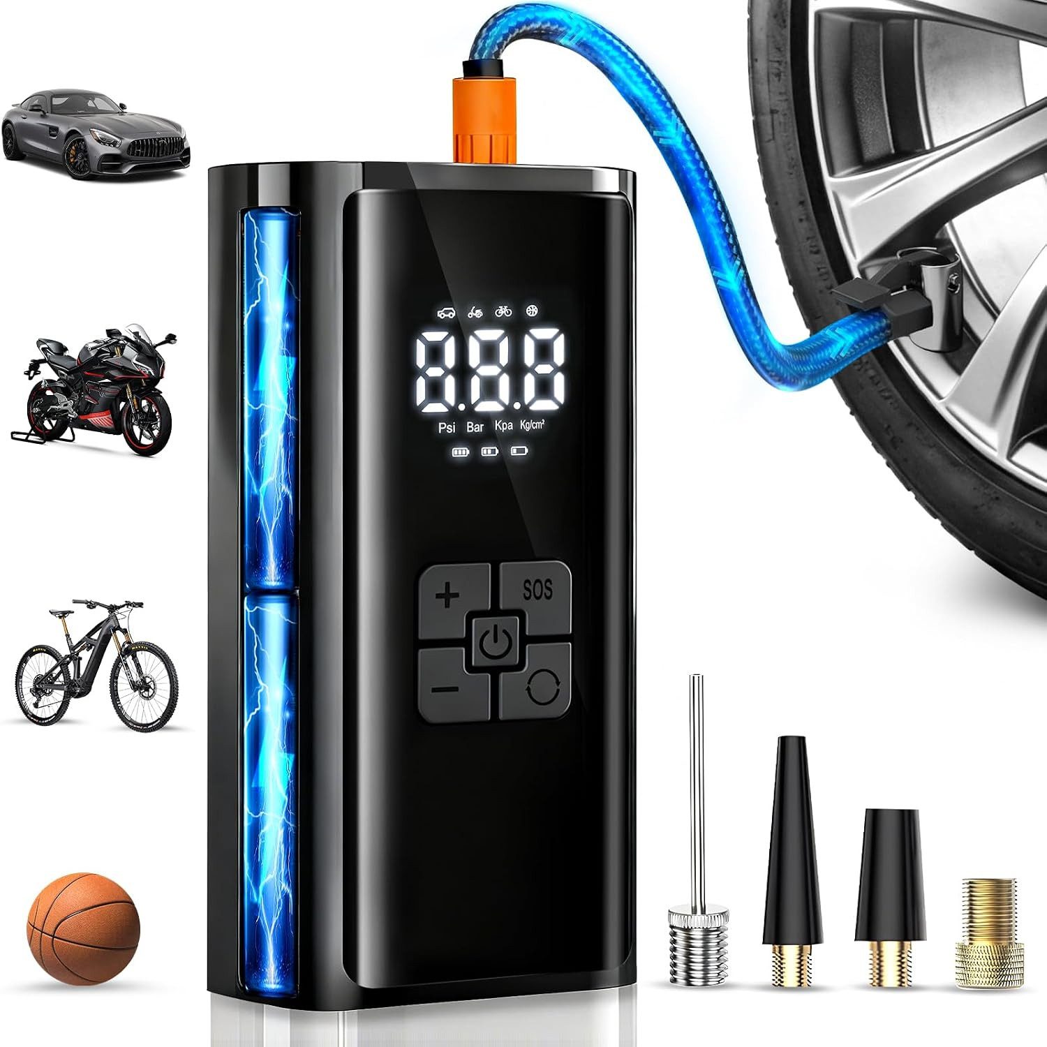 Fyrove Akku-Luftpumpe Elektrische Luftpumpe Kabellose 150PSI Tragbare Akku Fahrradpumpe, LED-Licht Mini Kompressor für Auto E-Bike Fahrrad Motorrad