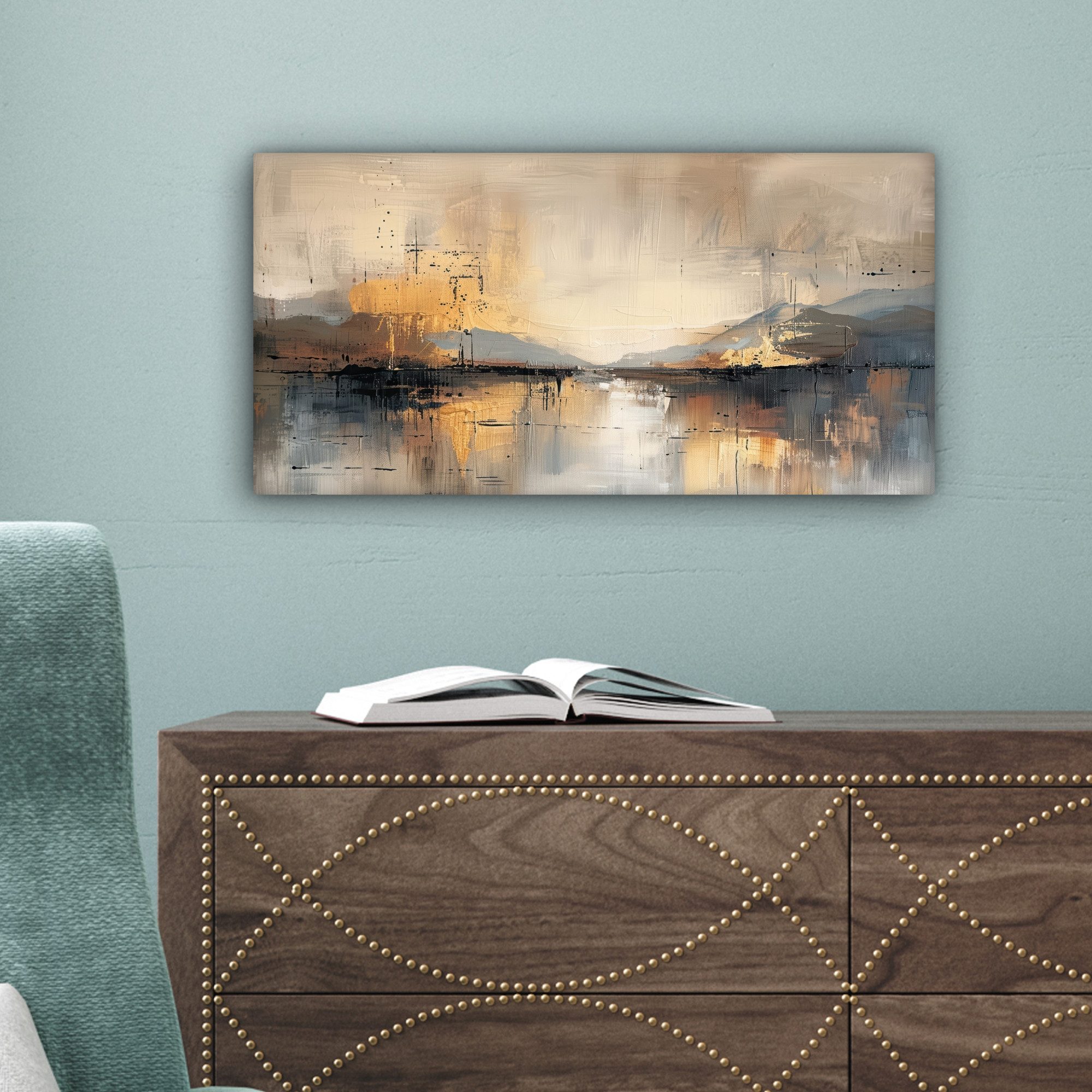 OneMillionCanvasses® Leinwandbild Panorama Abstrakt - Modern - Beige - Ästhetisch - Gold, Fotodruck (1 St), Leinwand Bilder für Wohnzimmer Schlafzimmer 60x30 cm – Bild 5 von 5