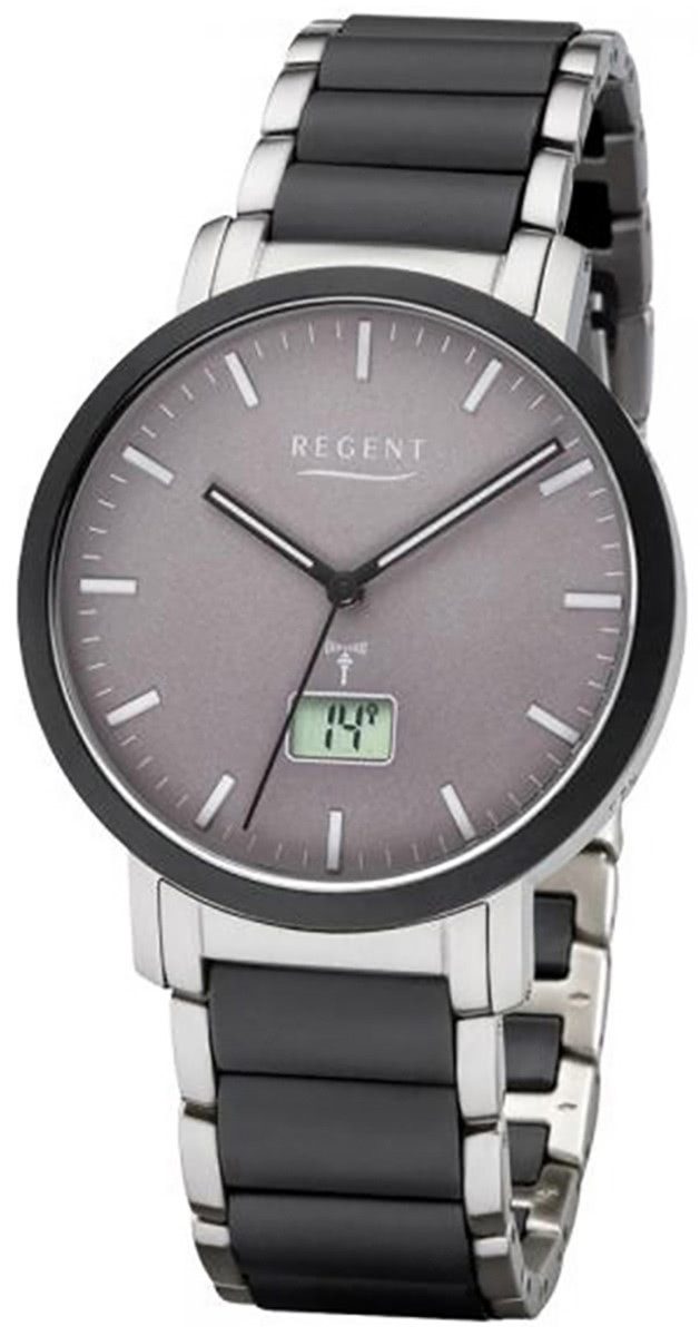Regent Funkuhr Regent Herren Uhr FR-253 Metall Funk, (Funkuhr), Herren Funkuhr rund, groß (ca. 40mm), Metallarmband