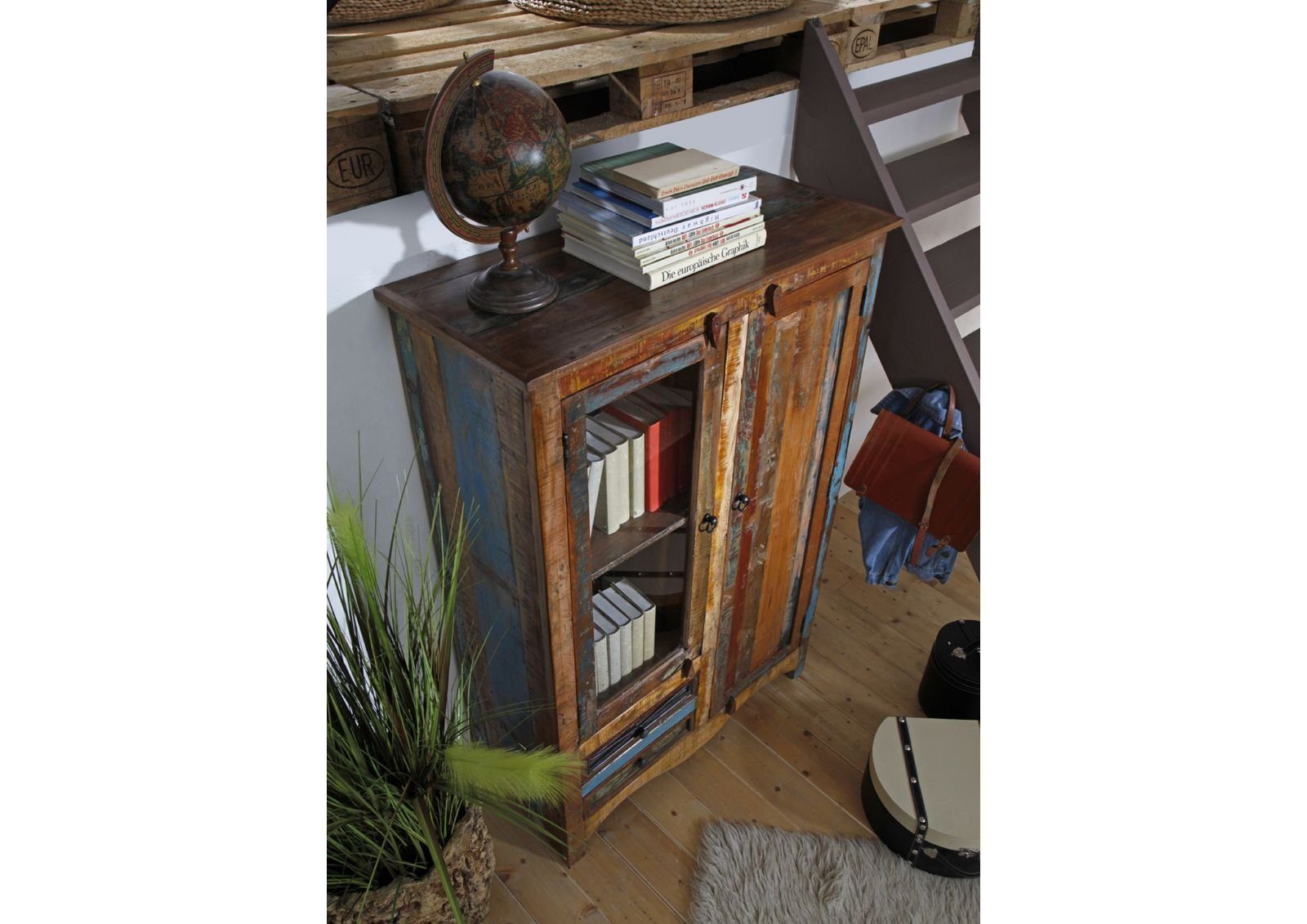 Massivmoebel24 Standvitrine (Vitrine Altholz 95x42x140 mehrfarbig lackiert günstig online kaufen