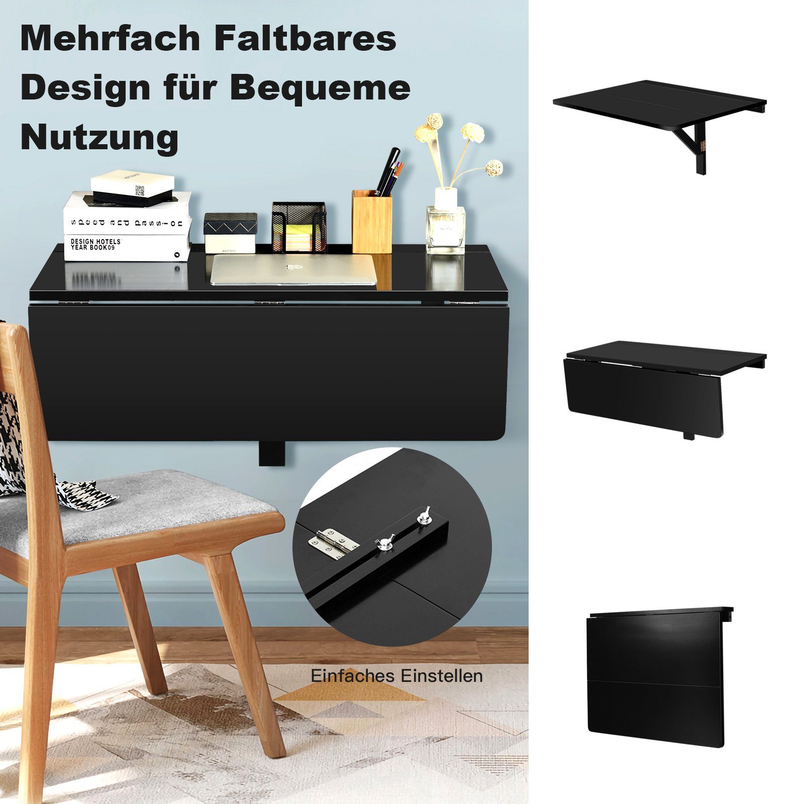 COSTWAY Klapptisch Wandtisch Wandmontage, 80 x 60 cm, klappbar – Bild 2 von 5