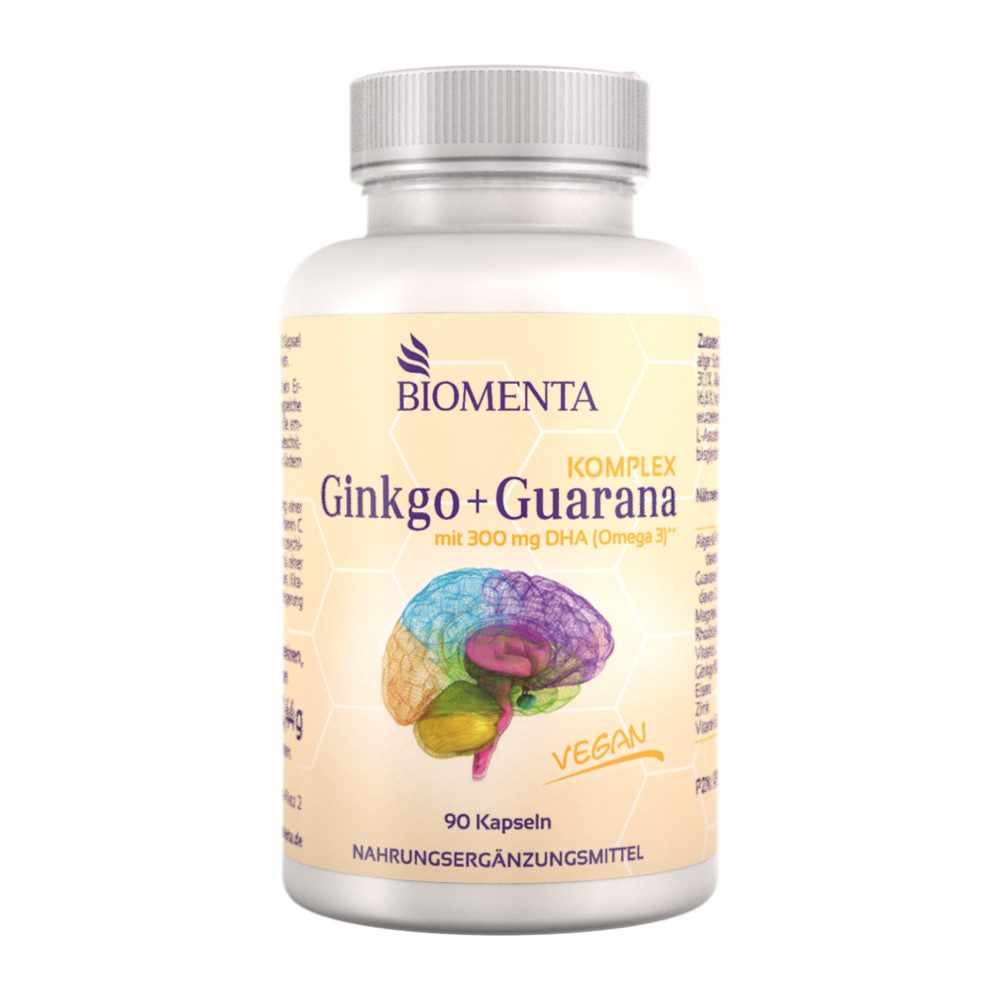 BIOMENTA Ginkgo + Guarana Komplex - 90 Gehirn Kapseln - Premiumqualität Kapseln, 90 St., 72.44 g