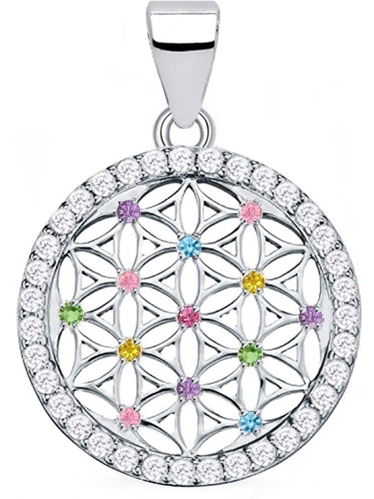 Kettenanhänger Lebensblume Anhänger 925 Silber mit Zirkonia Damen Glücksbringer