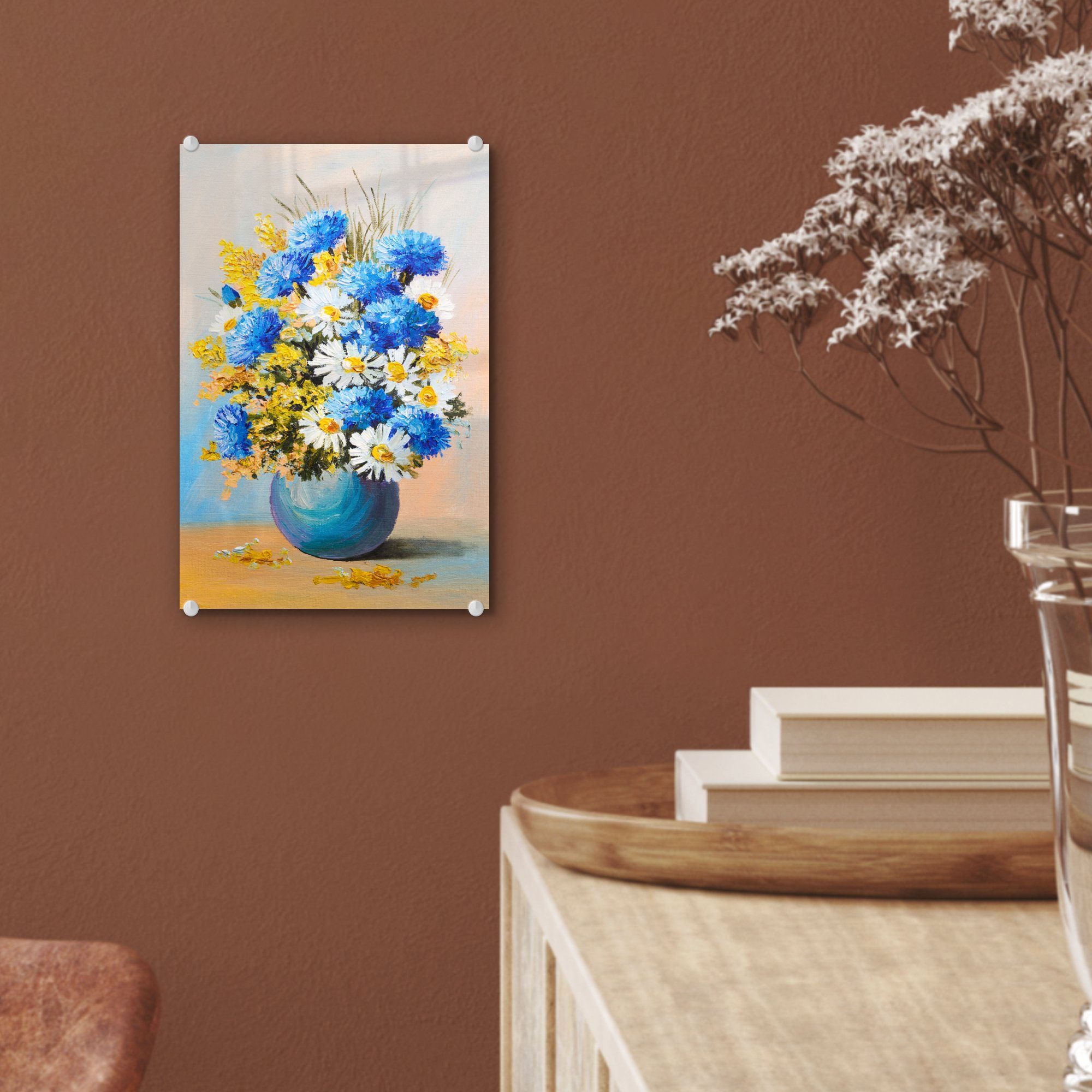 MuchoWow Acrylglasbild Sommerblumen - Ölfarben, Wanddekoration Glas Glasbilder Wandbild Bilder - auf - Foto St), auf Glas (1 
