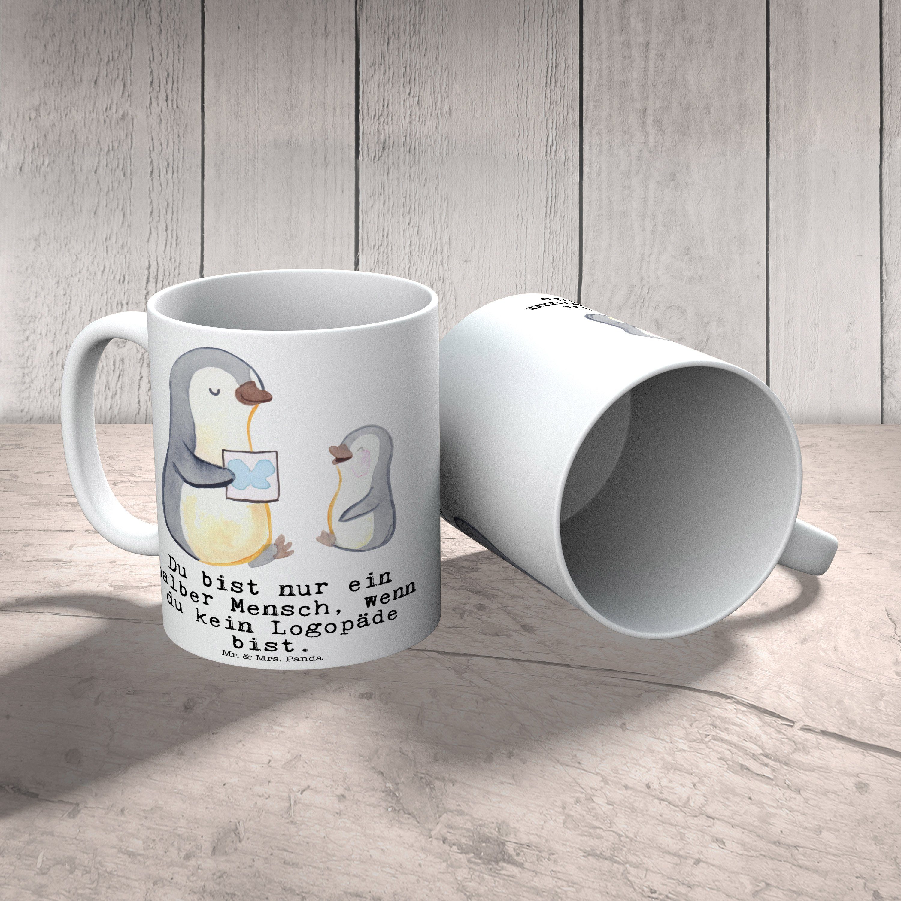 Keramik Tasse Porzellantasse, Weiß Panda Motive, Geschenk, Tasse Herz Mrs. & Logopäde - - Mr. Be, mit