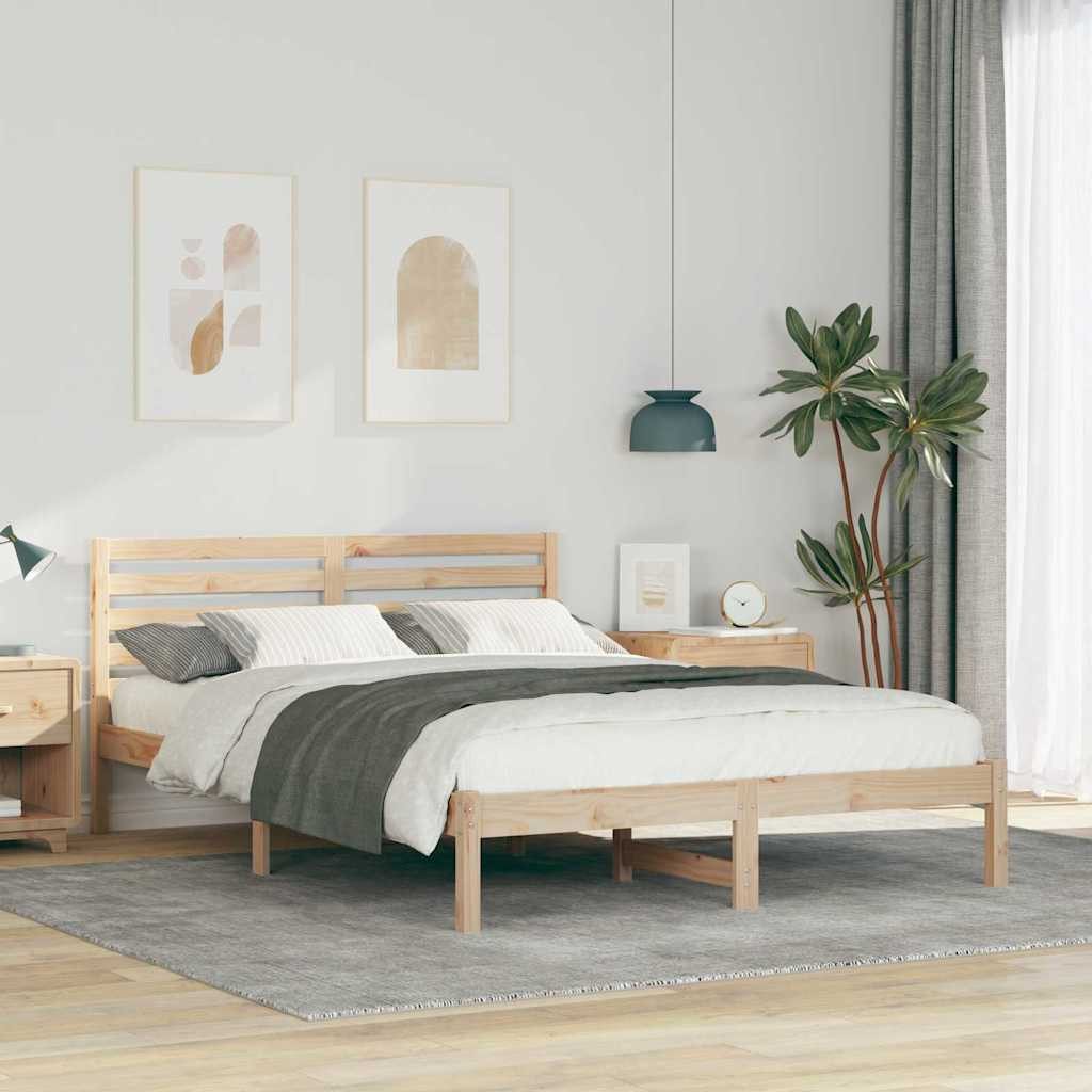 vidaXL Bett Bettrahmen mit Kopfteil Braun 140 x 220 cm Massives Kiefernholz (1-tlg)