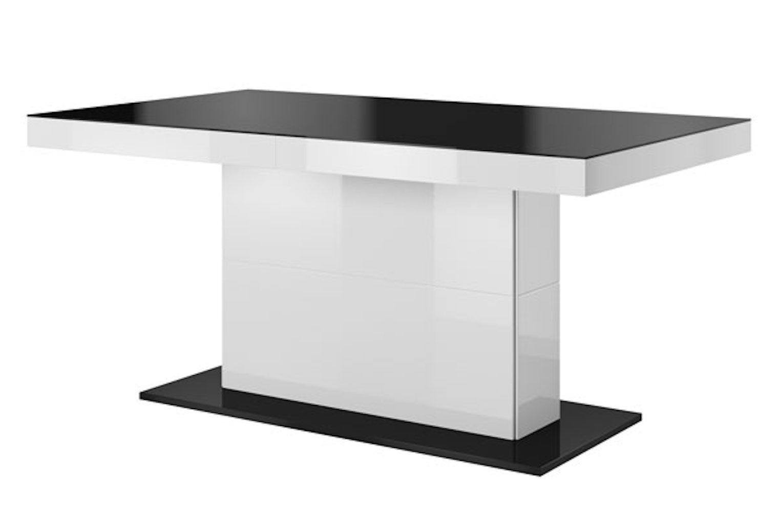 Helvetia Esstisch mit weiß Hochglanz glas Tischplatten QUARTZ, schwarz 165-255cm - ausziehbaren