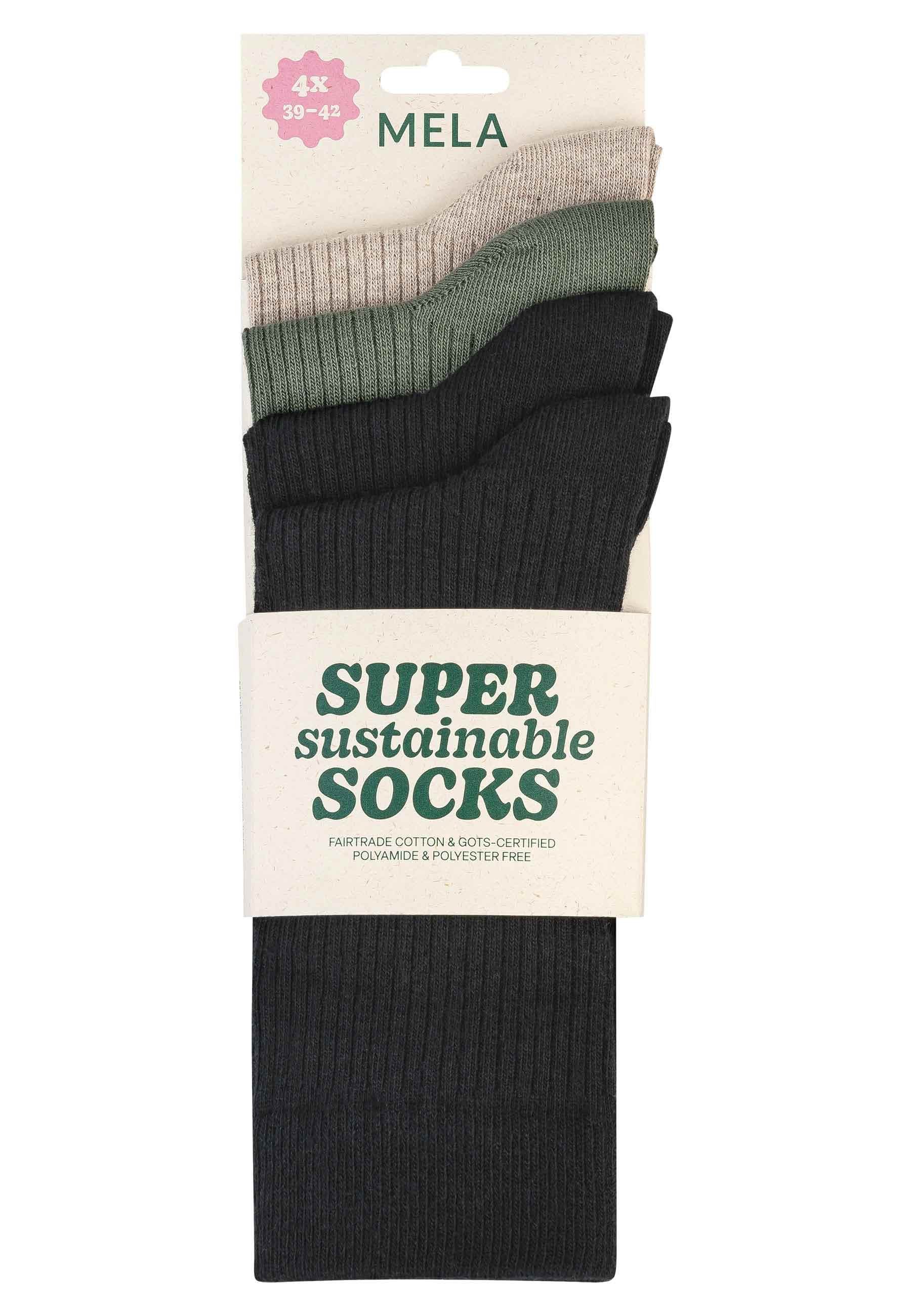 MELA Socken Gerippte Socken 4 Paare Frei von Polyester und Polyamid