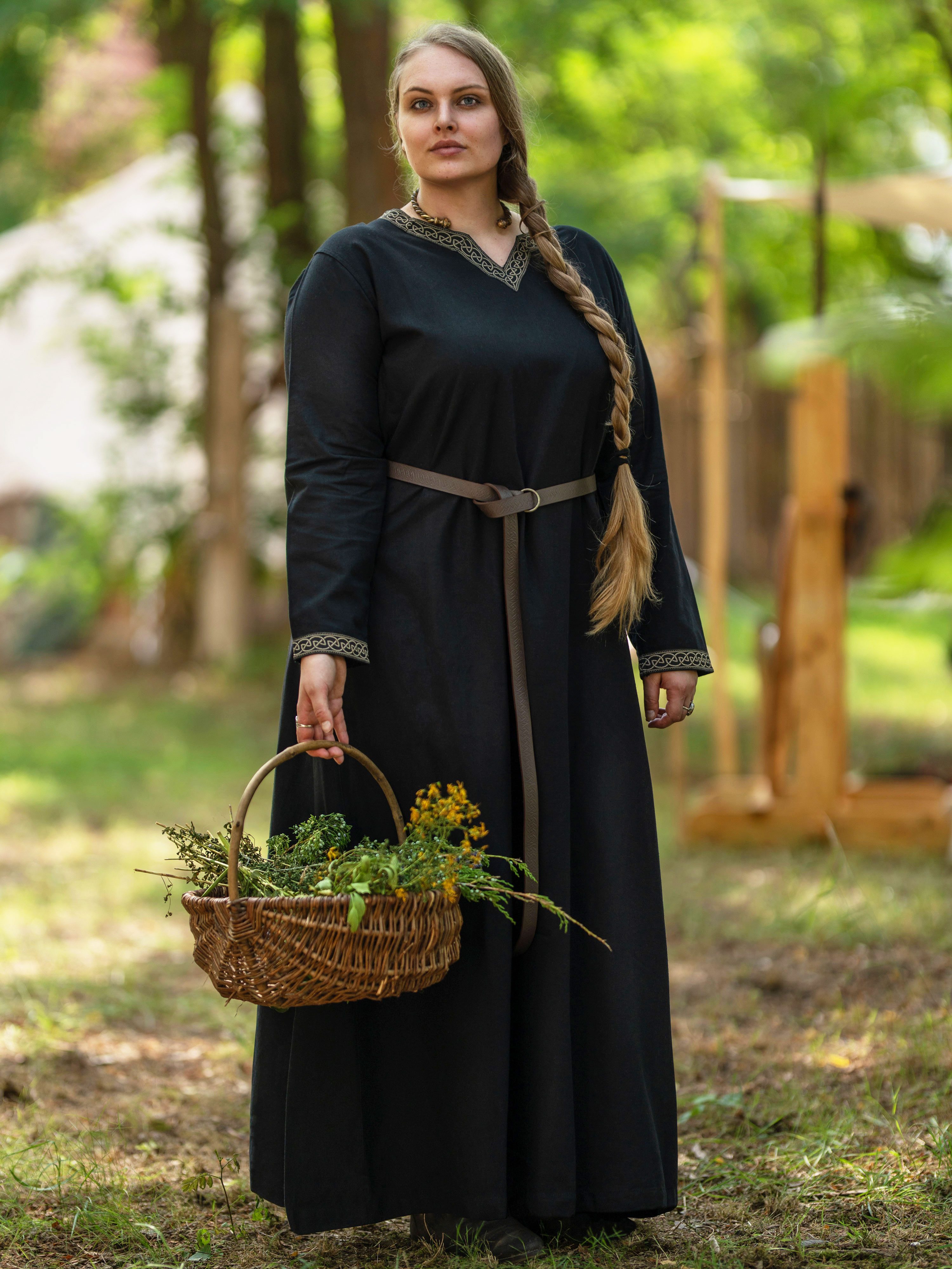 Vehi Mercatus Burgfräulein-Kostüm Mittelalter Kleid langarm Schwarz, mit Bo günstig online kaufen