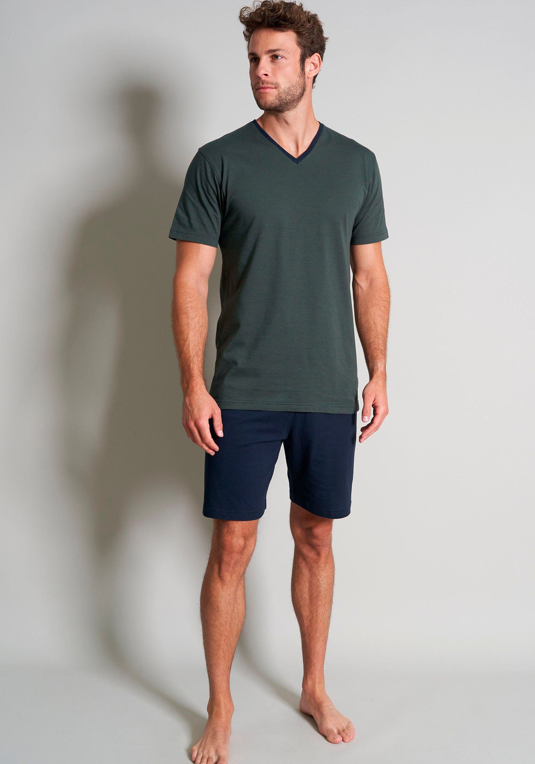 TOM TAILOR Shorty Nevada (2 tlg) Streifendesign, Kurzarm, V-Ausschnitt, kurze Hose