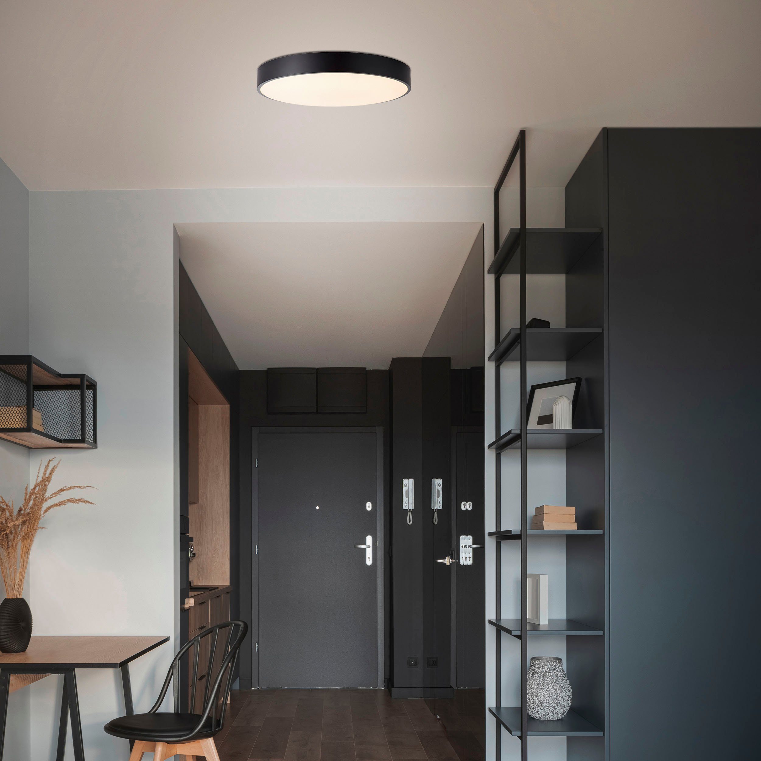 BreLight LED Wandleuchte Slimline, CCT - über Fernbedienung, Dimmfunktion, Nachtlichtfunktion, Timerfunktion, LED fest integriert, warmweiß - kaltweiß, D 50 cm, 3800 lm, 3000-6500 K, CCT, dimmbar, Metall, schwarz/weiß