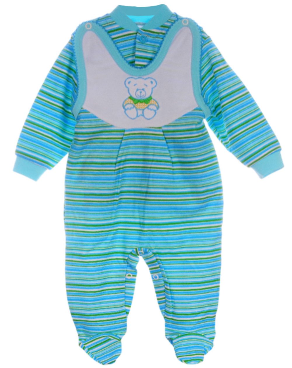 Strampler Baby Strampler und Hemdchen Set in türkis mit Bär gestreift