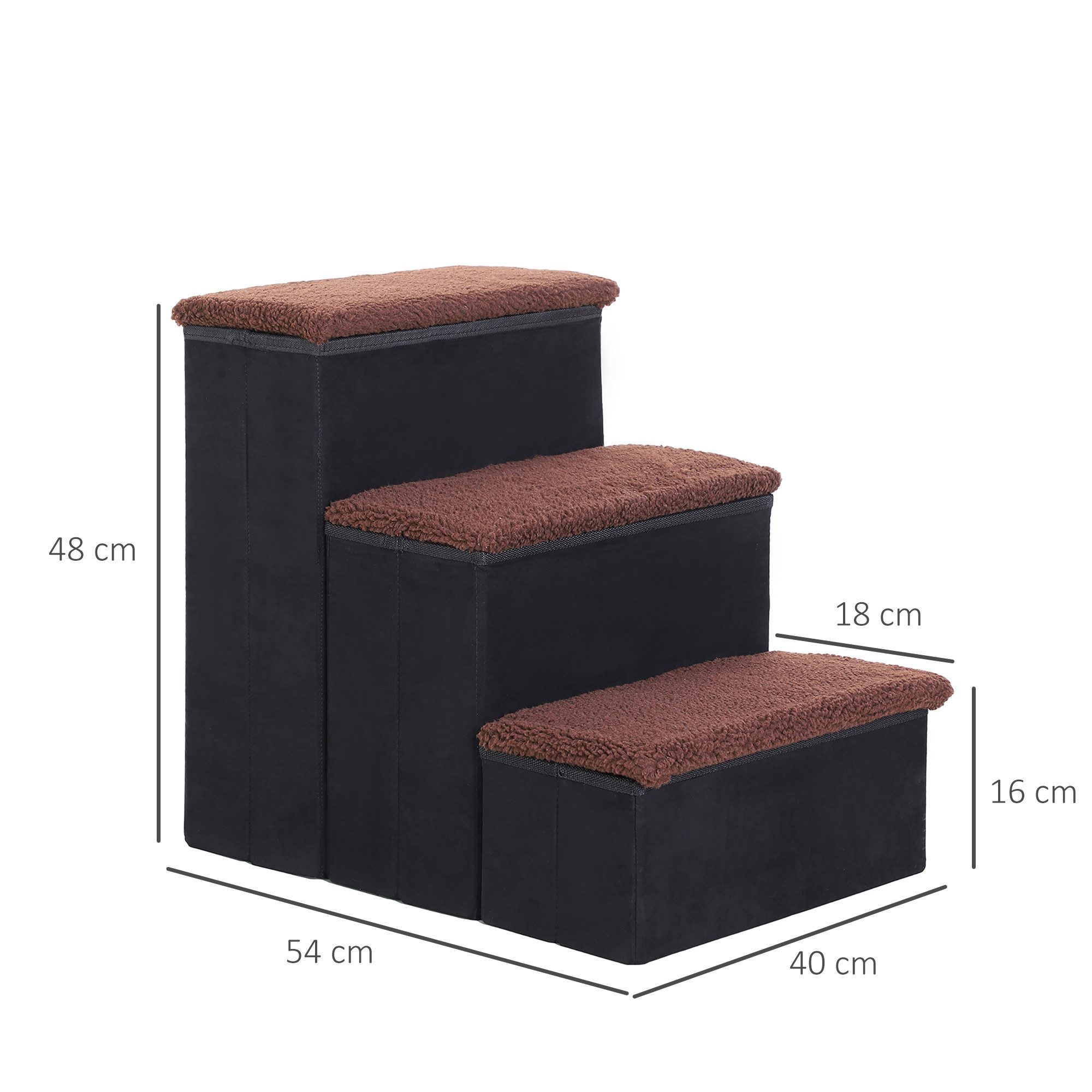 MC Star Haustiertreppe faltbare Katzentreppe Hundetreppe mit 3 Stufen Stauraum (für Katzen und Hunde MDF Schwarz 40x54x48cm)