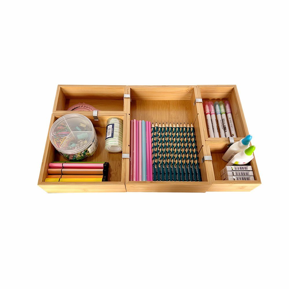 WAOHO Schubladeneinsatz Schubladen Organizer aus Bambus, 5-teiliger aufbewahrungsbox,sortierbox