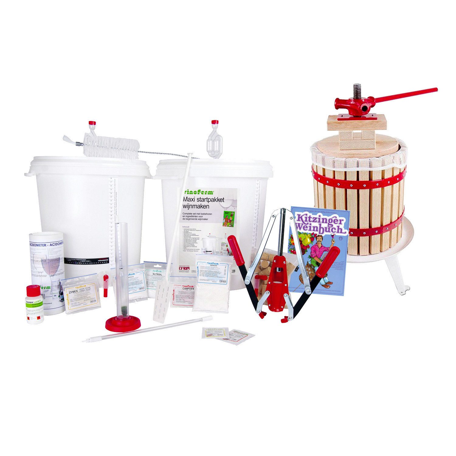 ich-zapfe Home Sommelier Wein selber machen Set - MAXI Rotwein - Fruchtwein selber herstellen, Set mit Obstpresse 12 Liter, Anleitung auf Deutsch