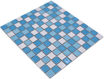 Mosani Mosaikfliesen Keramik Mosaik Schwimmbadmosaik Fliese blau weiss glänzend Duschwand
