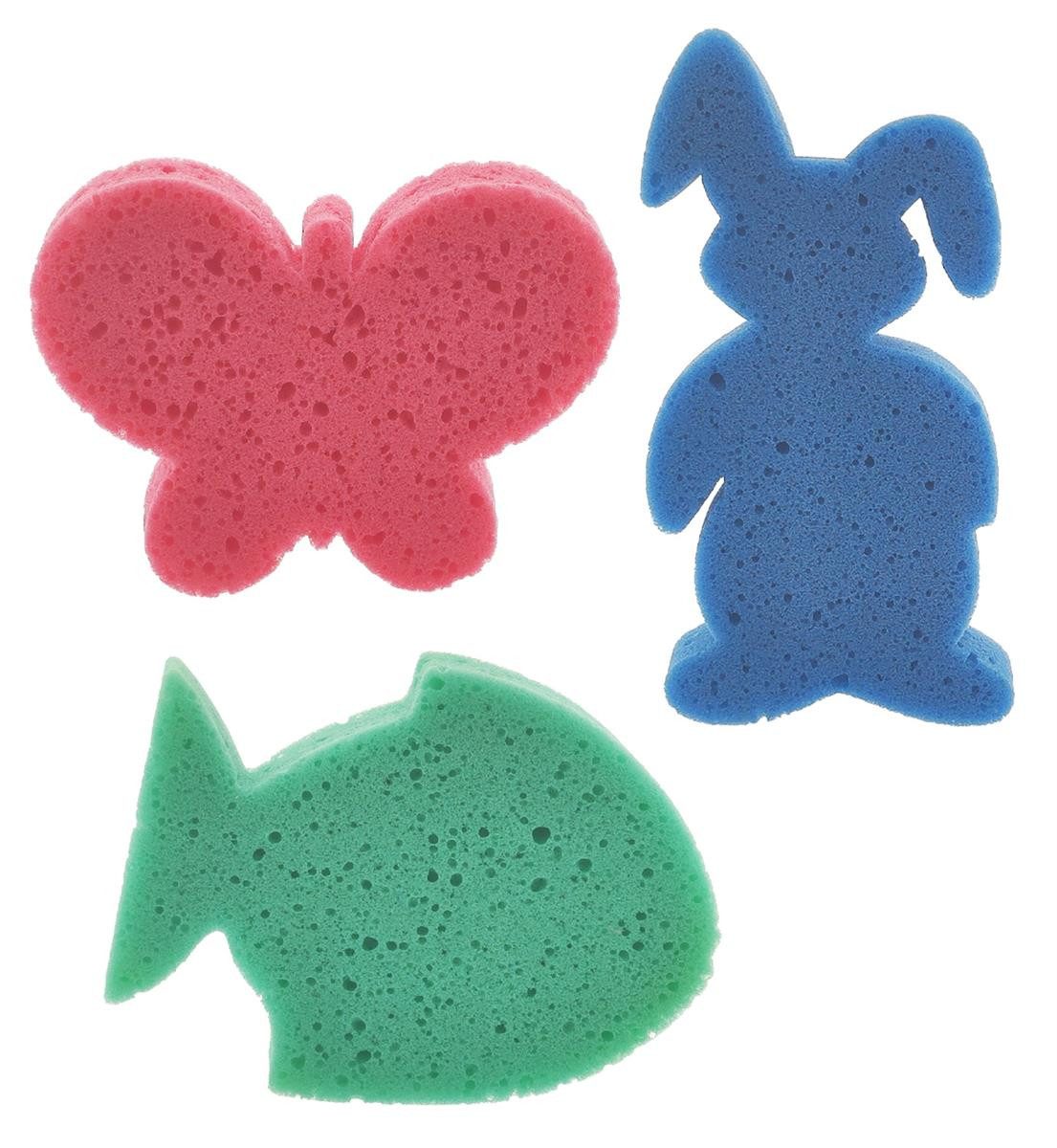varivendo Duschschwamm 3er Set Kinderschwamm Schmetterling rot, Hase blau, Fisch grün, 3-tlg., Kinderbadewannenschwamm Schwamm Duschschwamm Waschschwamm