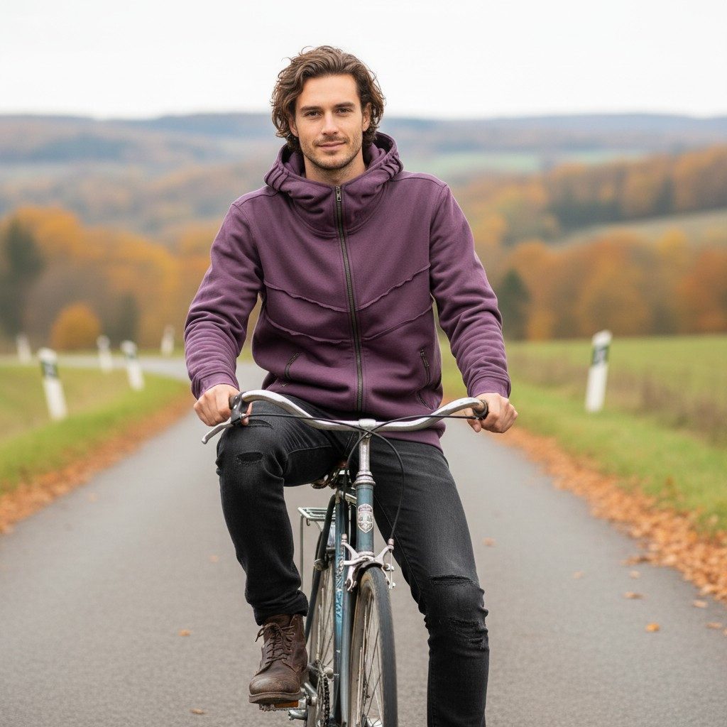 Guru-Shop Strickjacke Goa Jacke, Bio Baumwolle Ethno Hoody - aubergine alternative Bekleidung