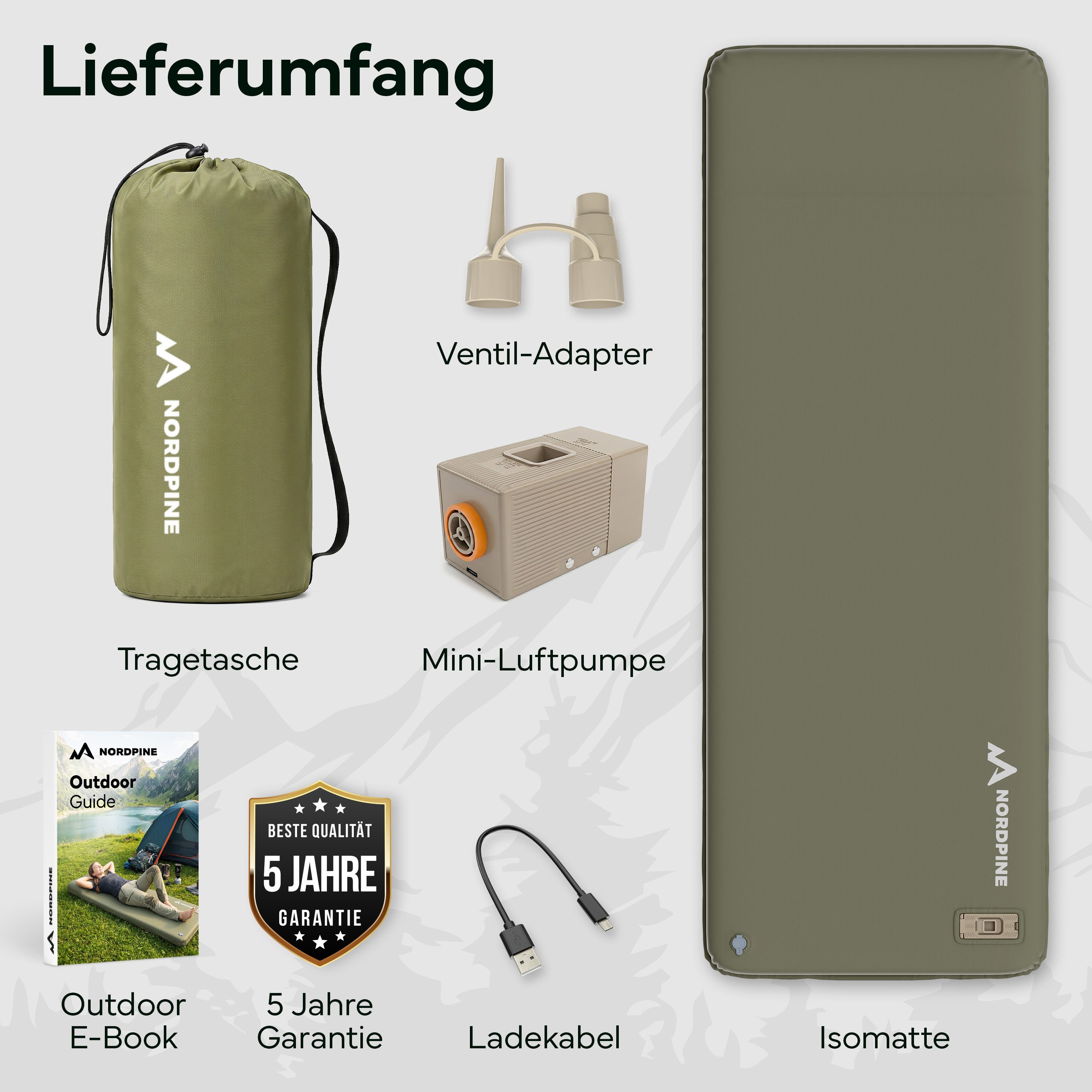 NEOLYMP Isomatte Selbstaufblasend aus Memory-Schaum 8cm inkl. Elektrische Luftpumpe, Selbstaufblasbare Camping Luftmatratze & Schlafmatte für Outdoor