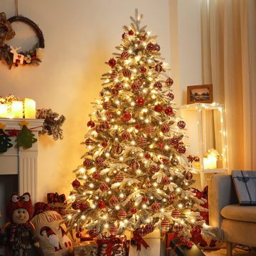 Yorbay Künstlicher Weihnachtsbaum Künstlicher Tannenbaum mit LED Beleuchtung, Weihnachstbaum aus PE, PVC, 150 / 180 / 210 cm auswählbar, mit Ständer, Weiß Schneeflocken, Weihnachtsbaum Christbaum für Weihnachten-Dekoration