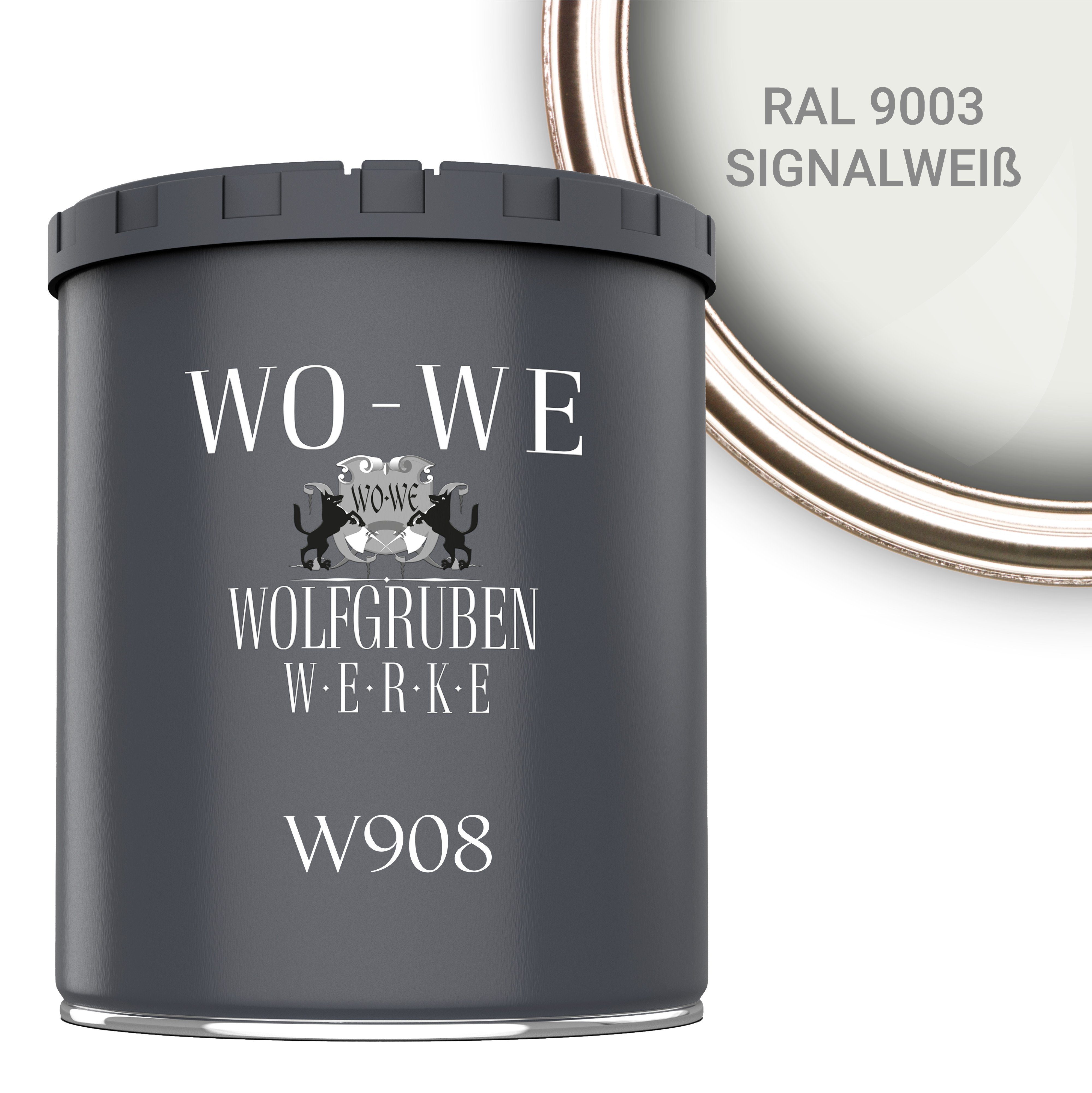 WO-WE Metallschutzlack 4in1 Metalllack 9003 RAL Metallschutzfarbe - 1L W908, 2,5L, Metallfarbe Signalweiß Außenbereich