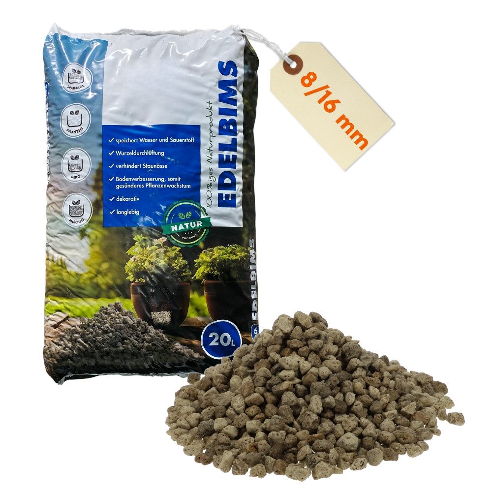 GarPet Pflanzgranulat Edelbims 20L 100% Natürlicher Bimsstein Bims Kies Drainage Substrat 8/16 mm