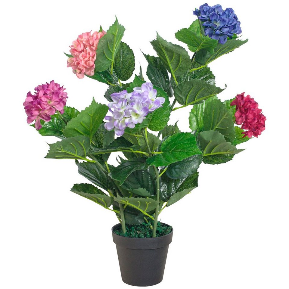 Kunstpflanze Künstliche Hortensie Hydrangeaceae Kunstpflanze Mehrfarbig Bunt  60cm Decovego, Decovego