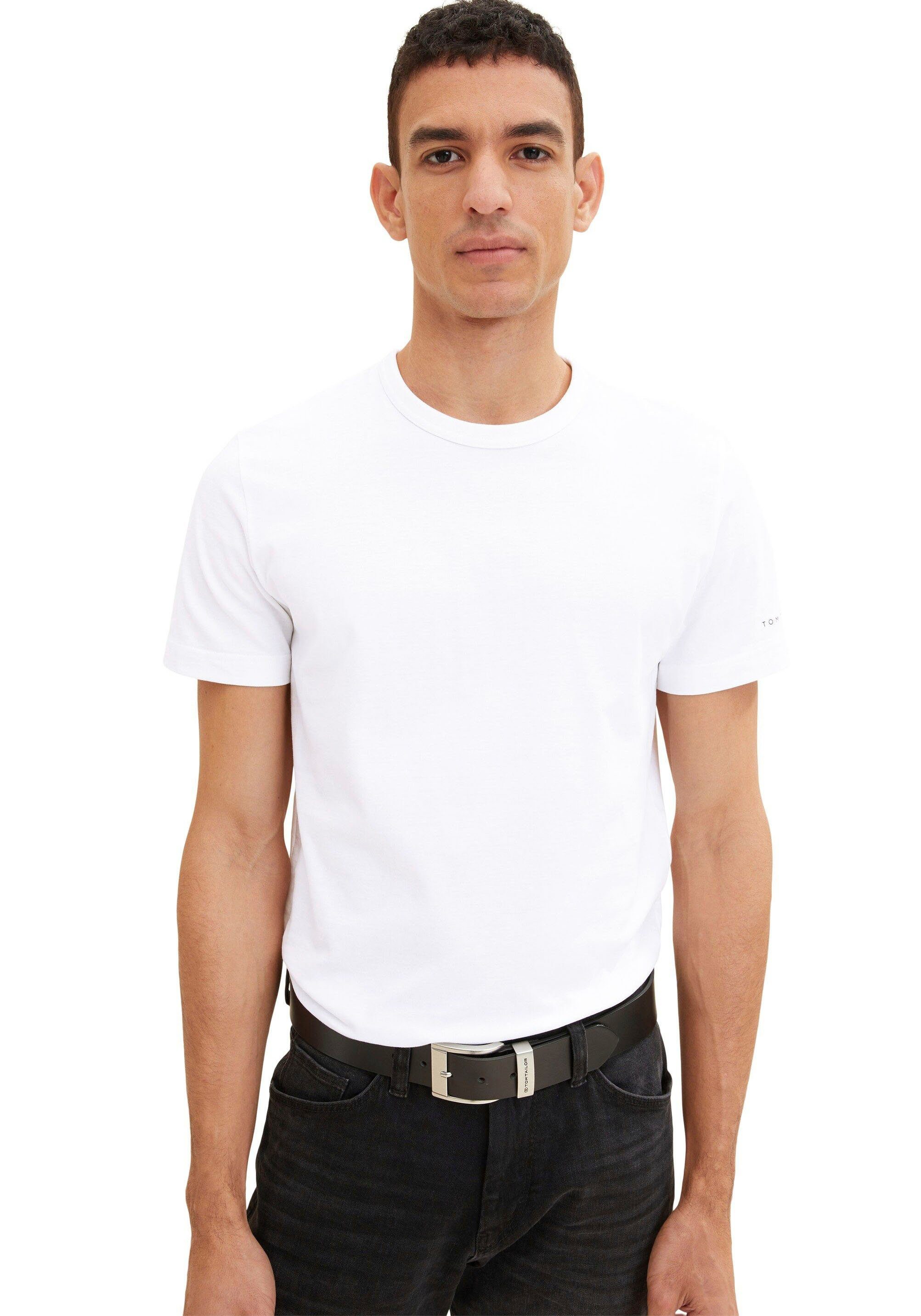 TOM TAILOR Rundhalsshirt mit Logoschriftzug am Ärmel, Angenehmer  Tragekomfort durch reine Baumwolle | T-Shirts