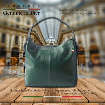 FLORENCE Schultertasche Florence Damentasche Leder Hobo Bag grün (Schultertasche), Damen Leder Schultertasche, Shopper, grün ca. 34cm