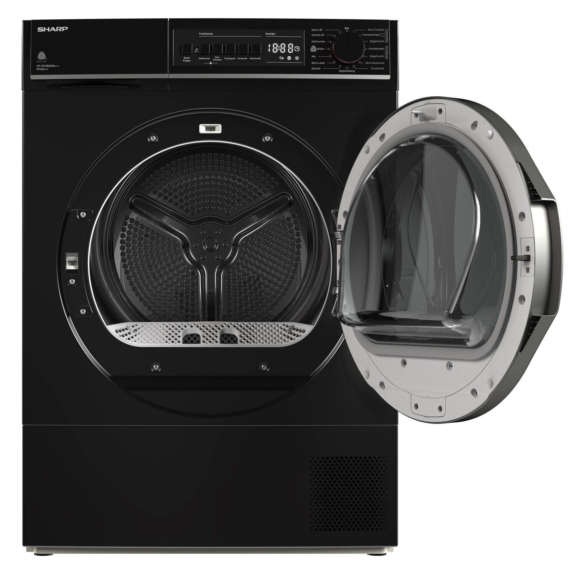 Sharp Wärmepumpentrockner KD-ROHB8GBA+++-DE, Trommelbeleuchtung, 15 Programme