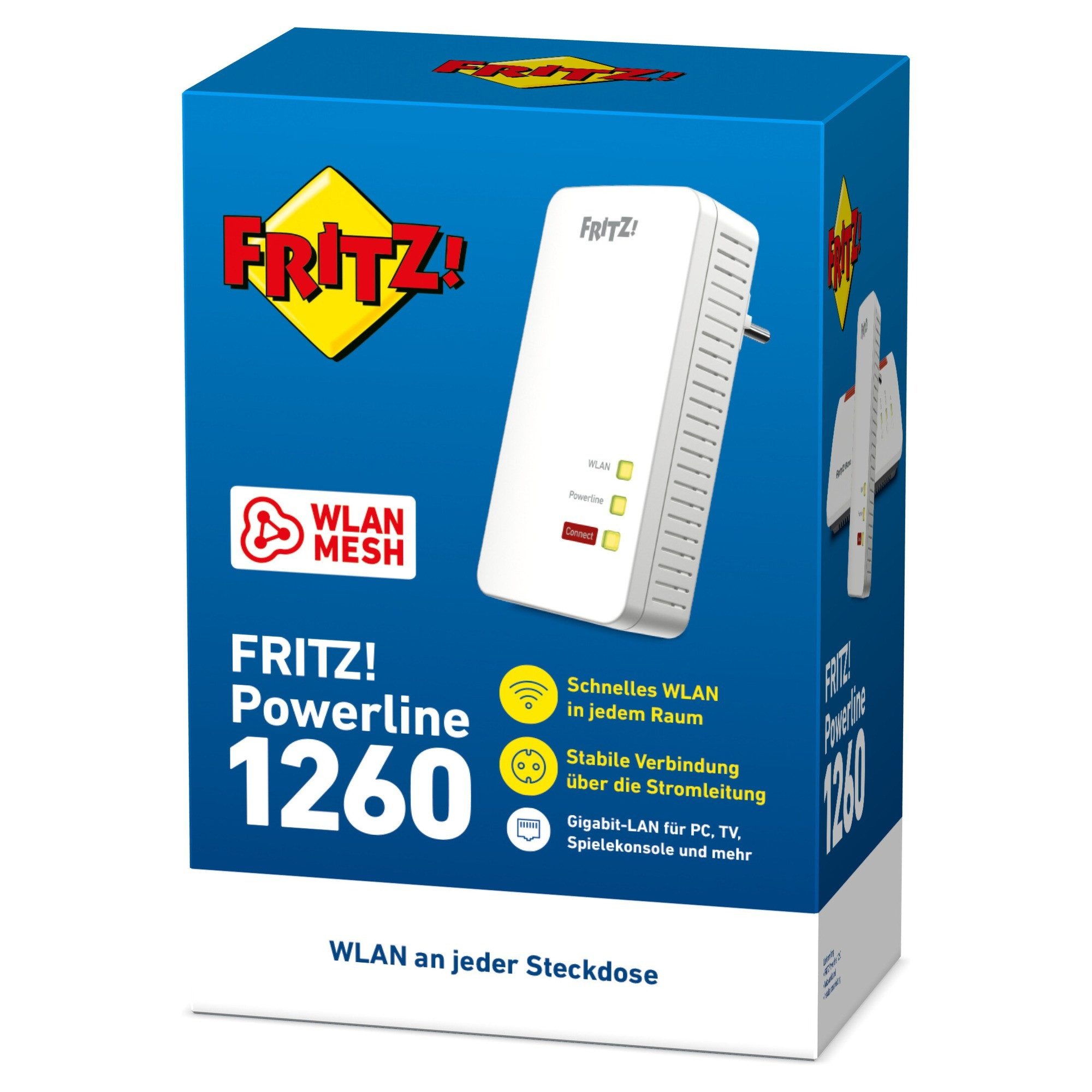 Fritz! FRITZ!Powerline 1260 Reichweitenverstärker, Powerline 1.200 MBit/s, Wi-Fi 5 Mesh bis 1.266 MBit/s, Gigabit-LAN – Bild 5 von 5