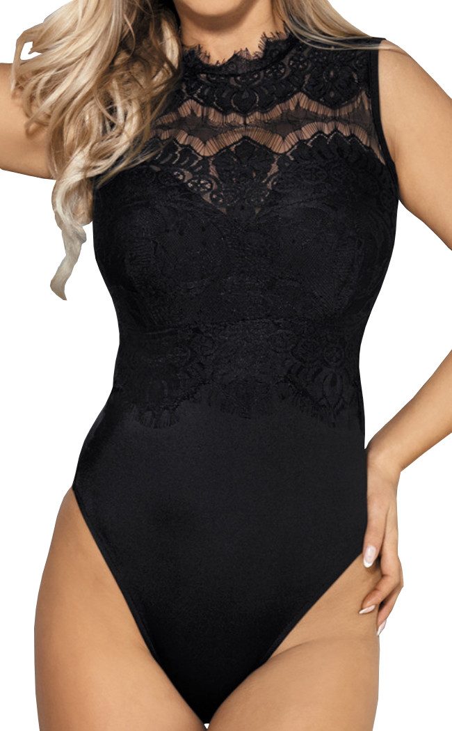 Kurzarmbody Damen Body blickdicht mit Spitze ärmellos, Bodysuit elegant 2 Farben