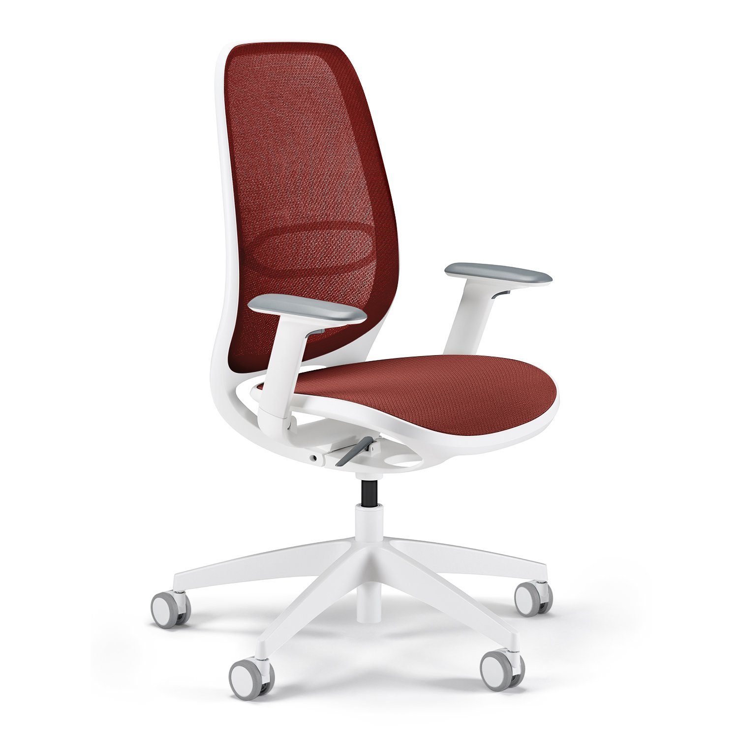 sedus Drehstuhl se:air: Bürostuhl aus Netzmembran mit Mulitfunktionsarmlehnen, (automatischer Gewichtsanpassung und Lordosenstütze, Zeitloses und filigranes Design) rot | weiß