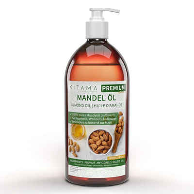 Kitama Körperöl Mandelöl Naturkosmetik - sanftes Baby-Öl, Pflege-Öl für Haut & Haar 1-Liter, Basisöl Massageöl
