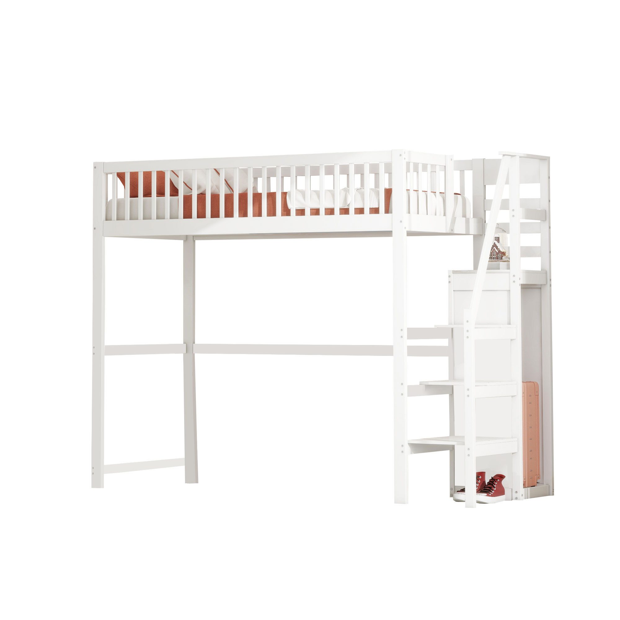 OKWISH Kinderbett Multifunktionales Hochbett mit Treppe,Stauraumbett günstig online kaufen