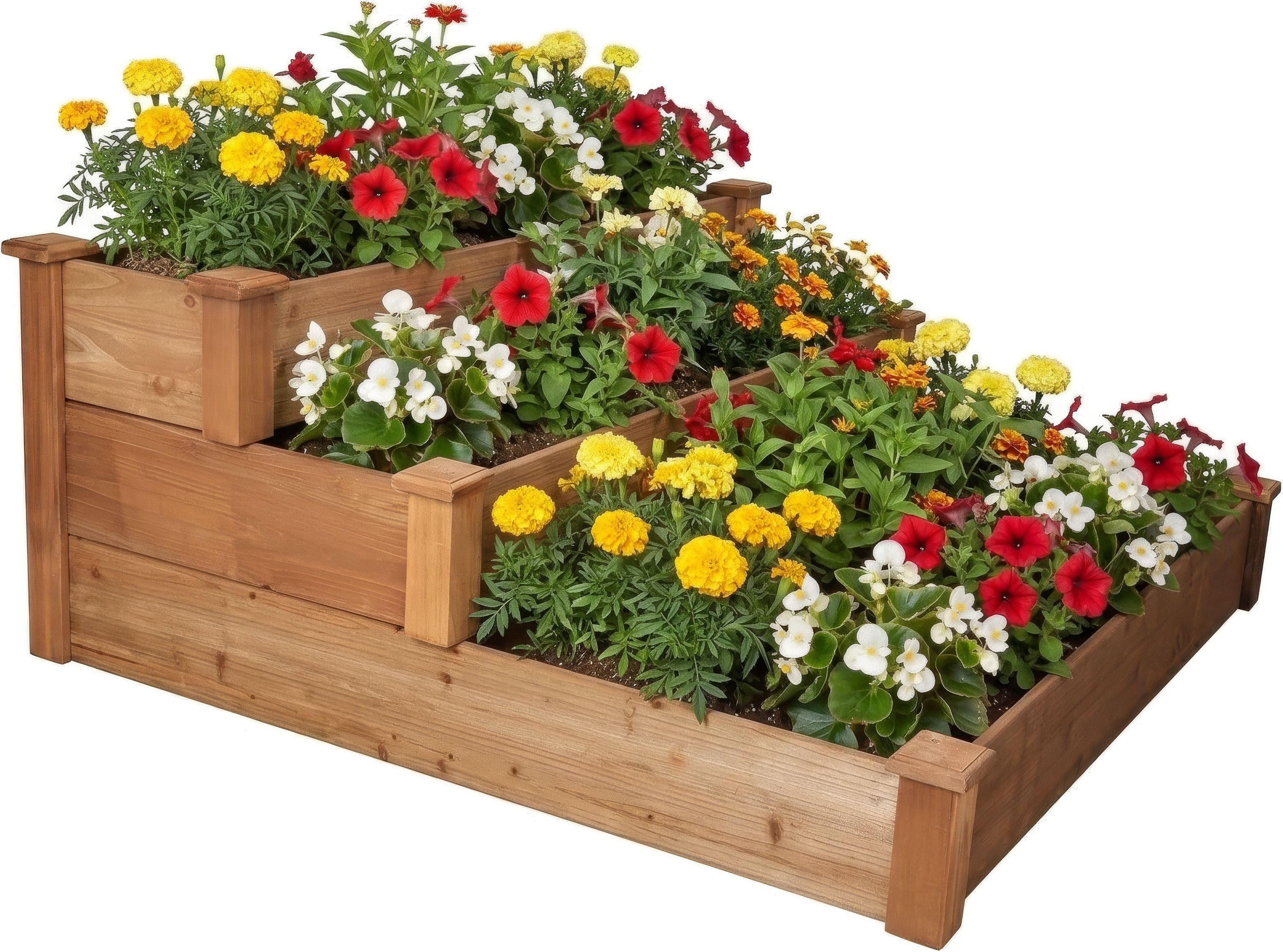 needs&wants® Hochbeet Hochbeet Stufenbeet groß aus Holz für Garten Terrasse, Pflanzbeet XL, Pflanztreppe quadratisch Etagen Blumenbeet Kräuterbeet, braun