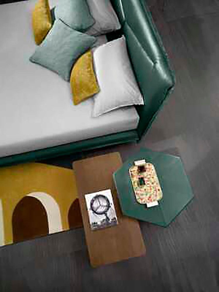 Leder Schlafzimmer JVmoebel Doppel Bett Doppelbett Luxus Grün Holz Bettrahmen Bett