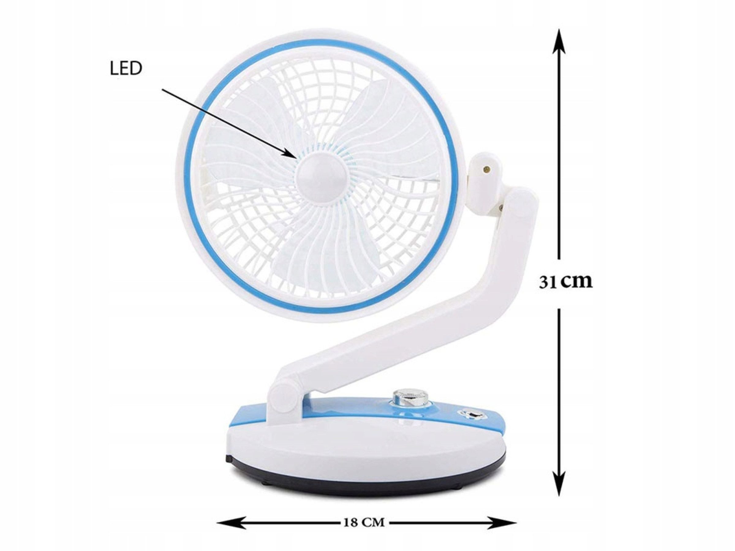 Verkgroup Tischventilator Klappbarer USB Ventilator mit LED Licht kabellos höhenverstellbar, 18 cm Durchmesser, Klappbarer USB Ventilator mit LED Licht und Akku