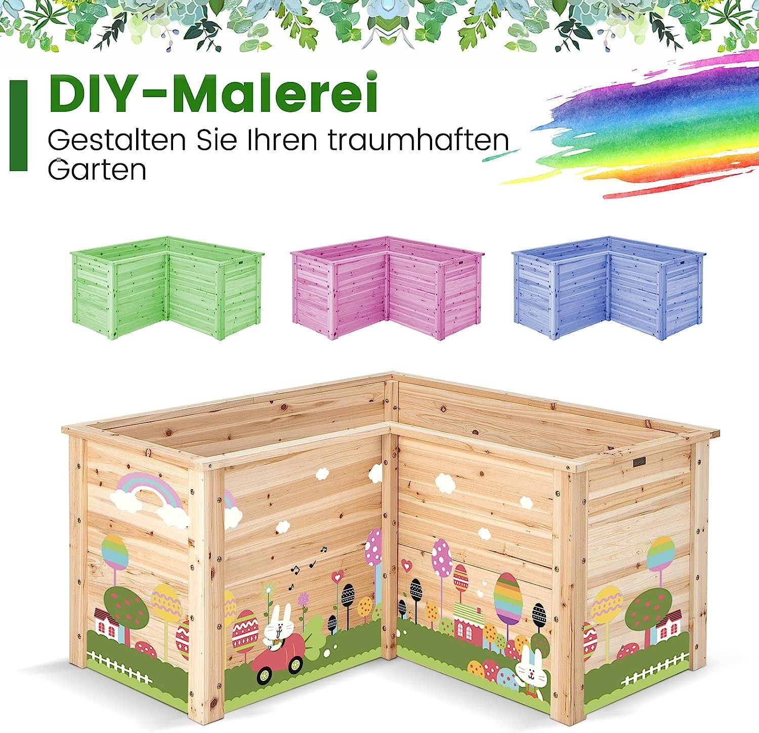 KOMFOTTEU Hochbeet Gartenbeet, L-förmiges Pflanzenkasten mit offenem Boden