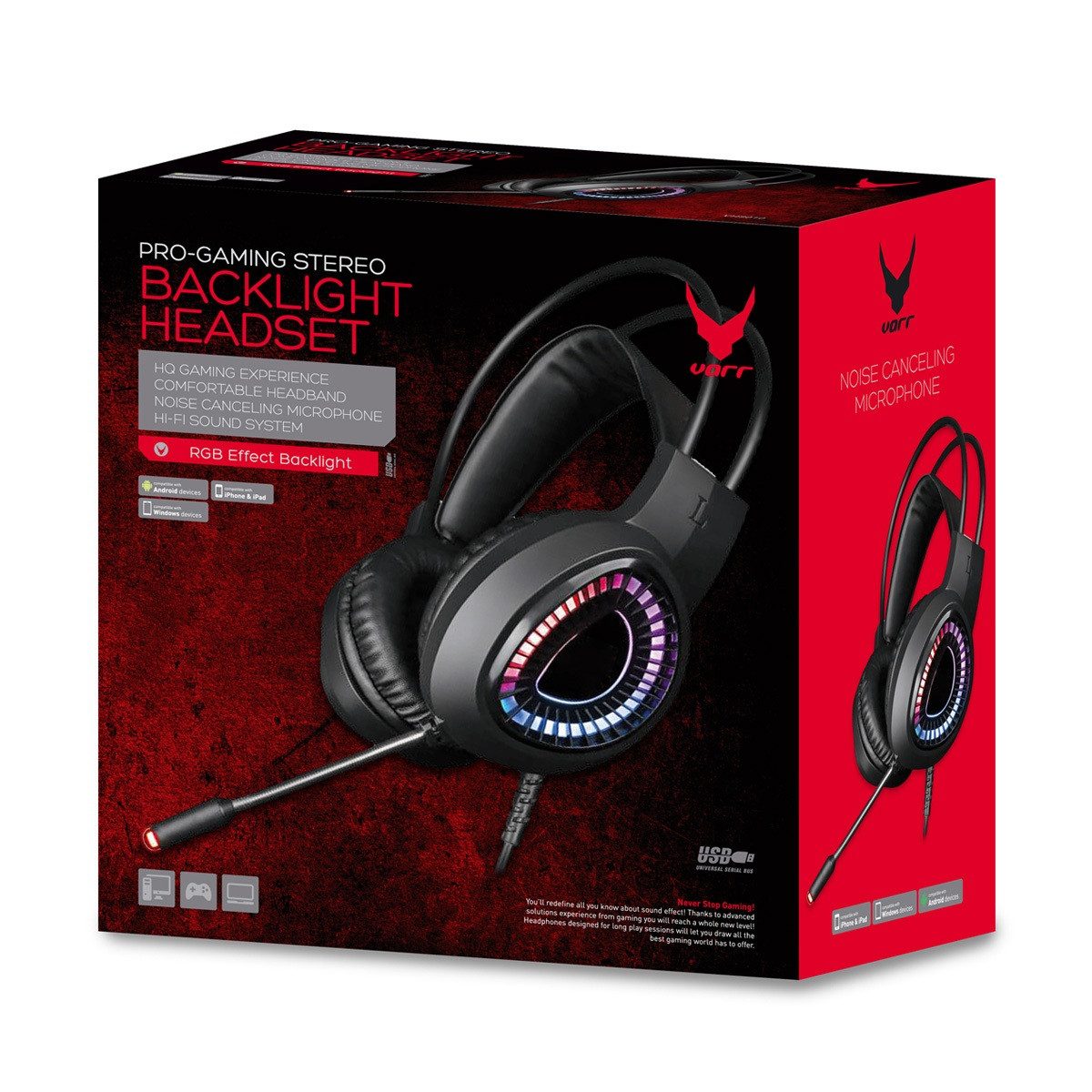 Varr VH8010 mit RGB-Beleuchtung, USB 7.1 Hi-Fi Surround Sound Gaming-Headset