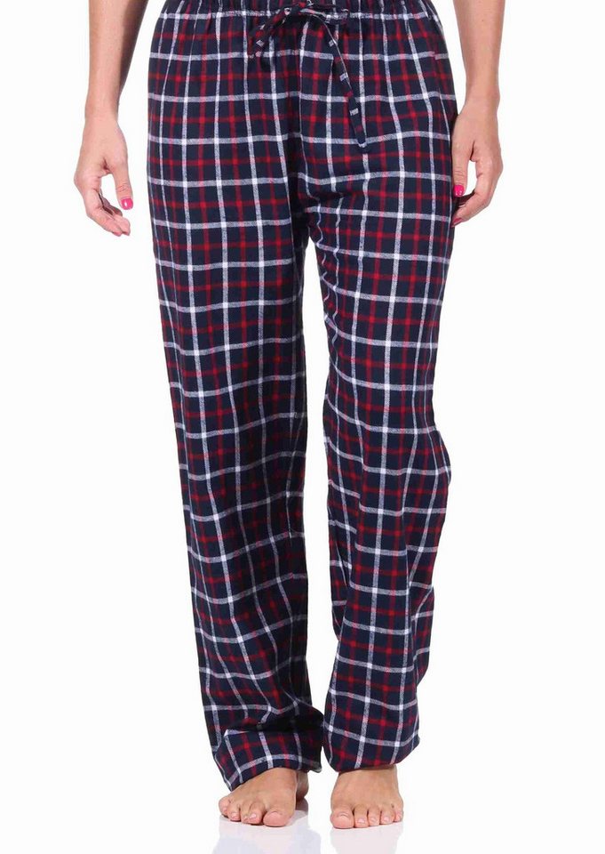 Normann Pyjama Damen Flanell Schlafanzug Hose kariert aus Baumwolle - 222 222 15 870