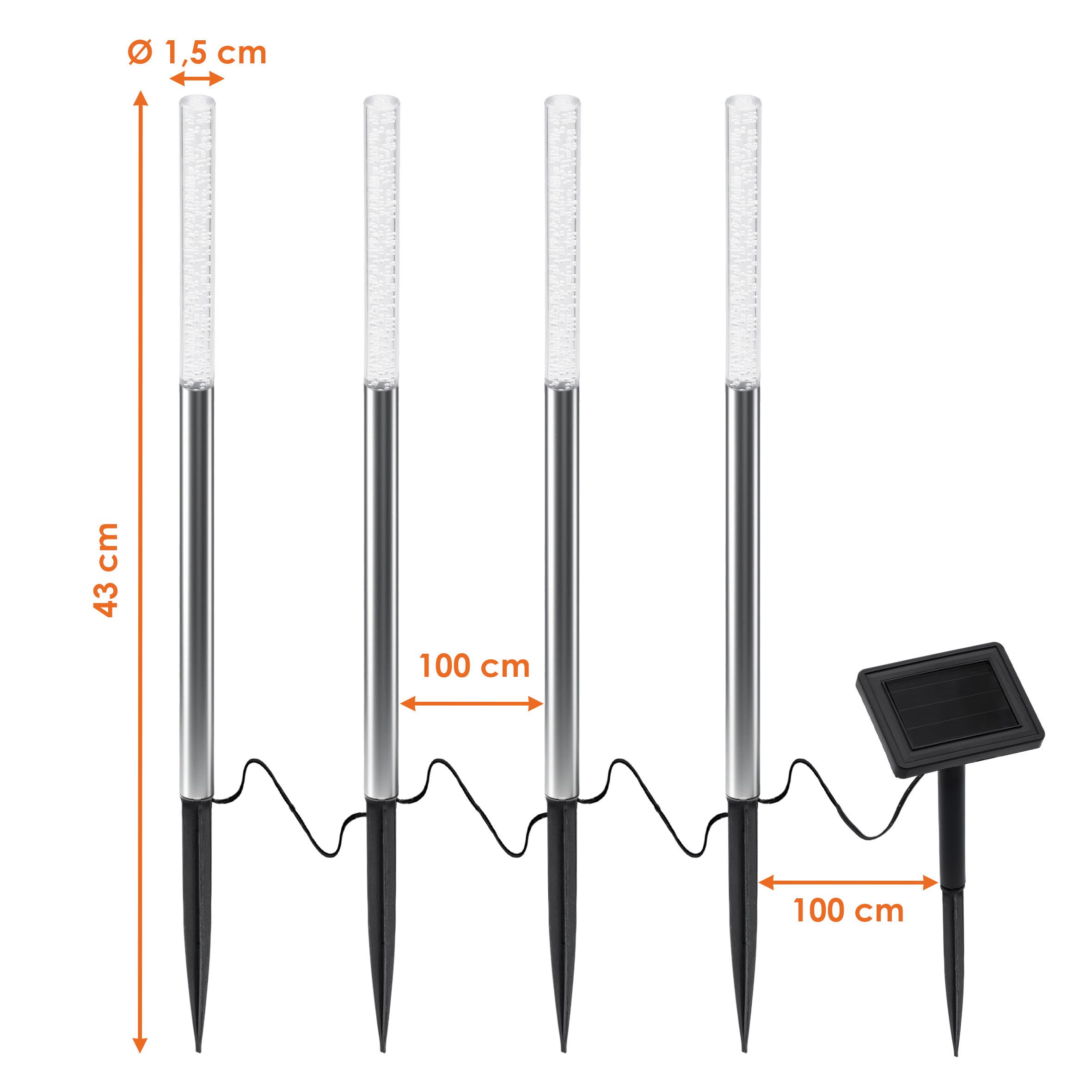 Spetebo LED Gartenleuchte LED Solar Gartenstecker 43 cm im Sprudelsäule Design - 4er Set, Design: Luftblasen, LED fest integriert, warm weiß, Akku ist austauschbar
