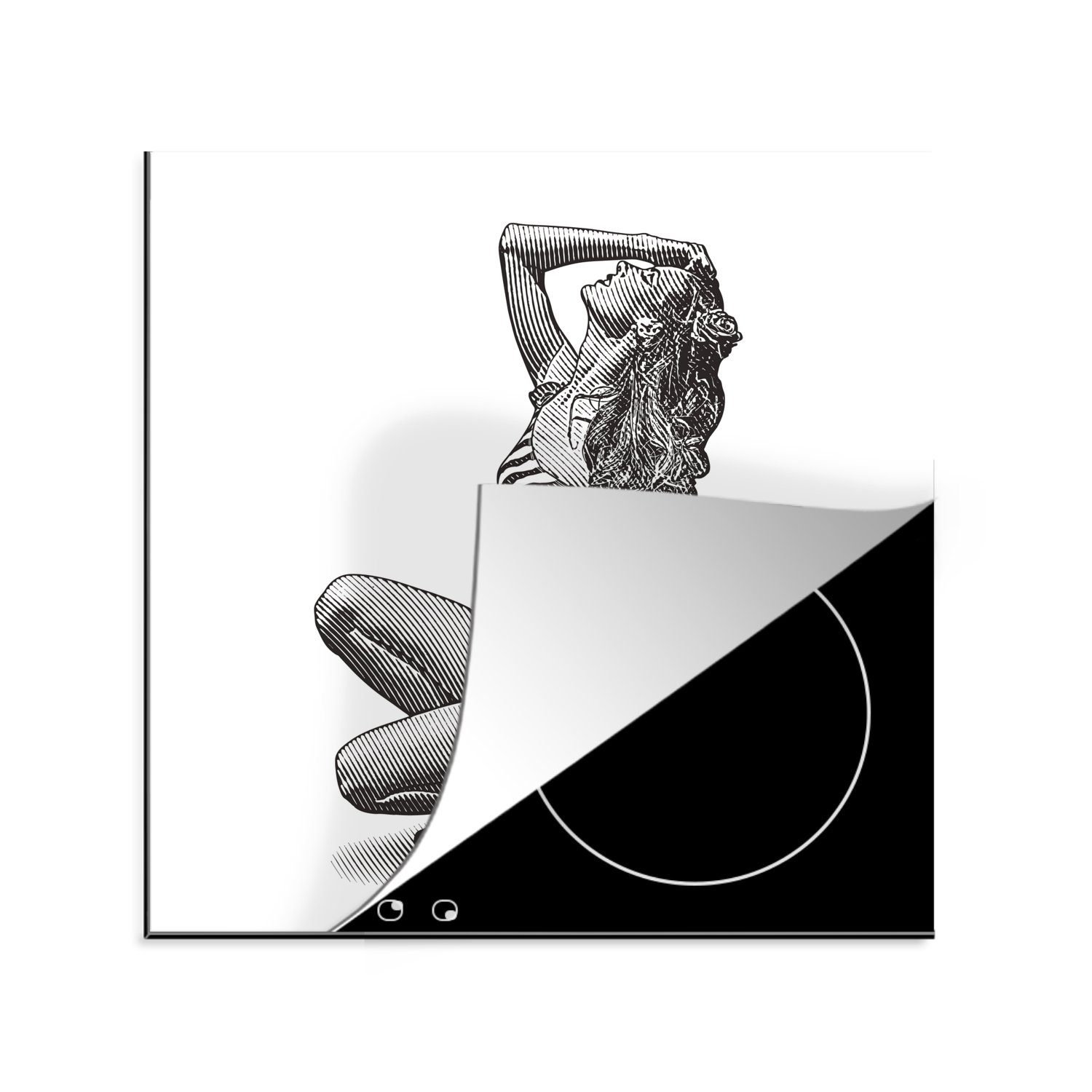 MuchoWow Herdblende-/Abdeckplatte Illustration eines verführerischen Pin-up-Girls, Vinyl, (1 tlg), 78x78 cm, Ceranfeldabdeckung, Arbeitsplatte für küche | Herdabdeckplatten