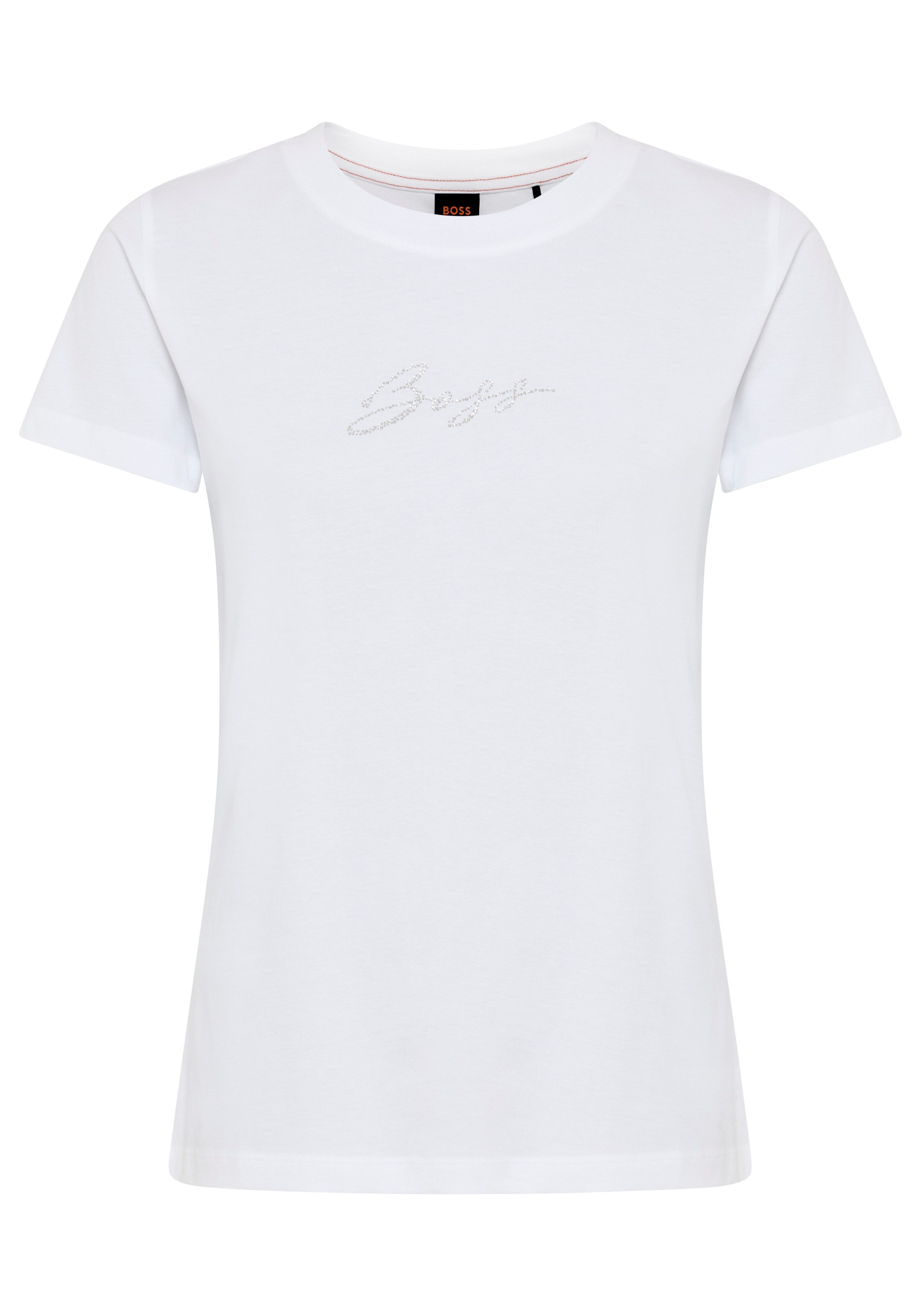 BOSS ORANGE T-Shirt Esogo_MA_crystal Premium Damenmode mit glitzer Logoschriftzug