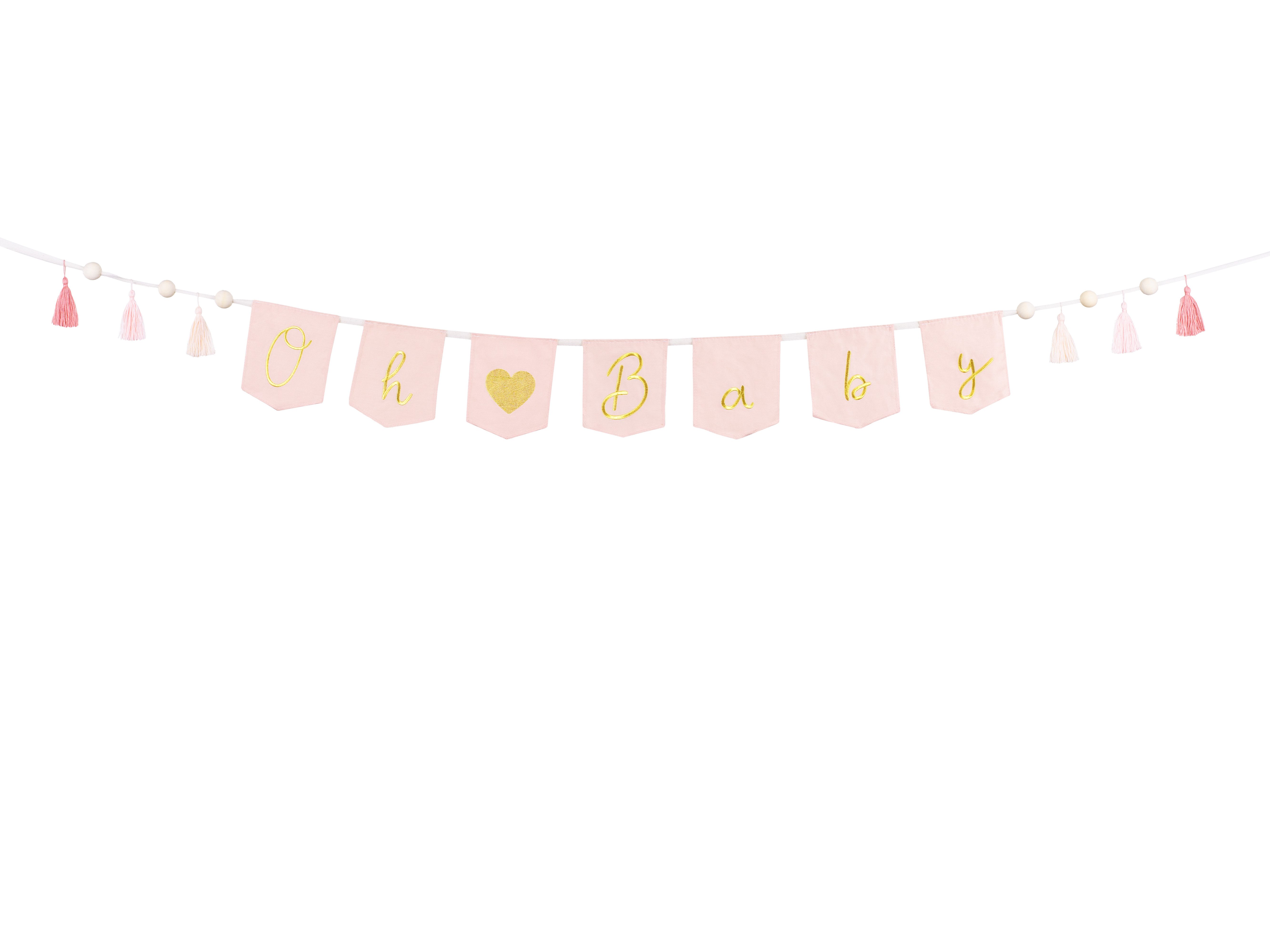 partydeco Hängedekoration Buchstabengirlande Oh Baby mit Quasten rosa 250cm