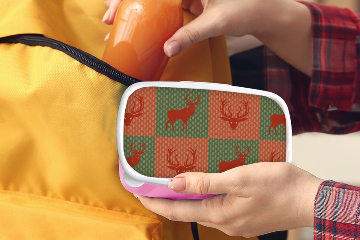 - Brotbox Muster Hirsche Mädchen, Kunststoff - Kunststoff, (2-tlg), - MuchoWow für rosa Rot, Kinder, Erwachsene, Snackbox, Brotdose Grün Lunchbox